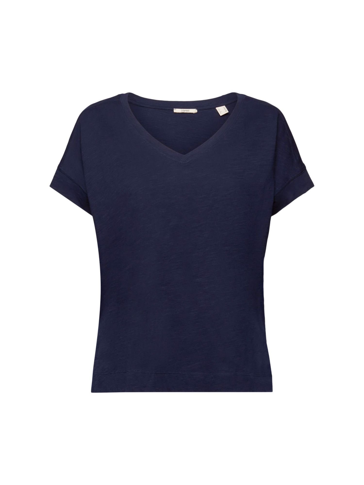 Esprit T-Shirt Baumwoll-T-Shirt mit V-Ausschnitt (1-tlg) NAVY