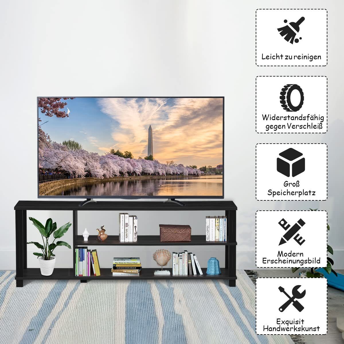 KOMFOTTEU TV-Schrank bis für 127cm zu TV-Ständer TVs aus schwarz Holz