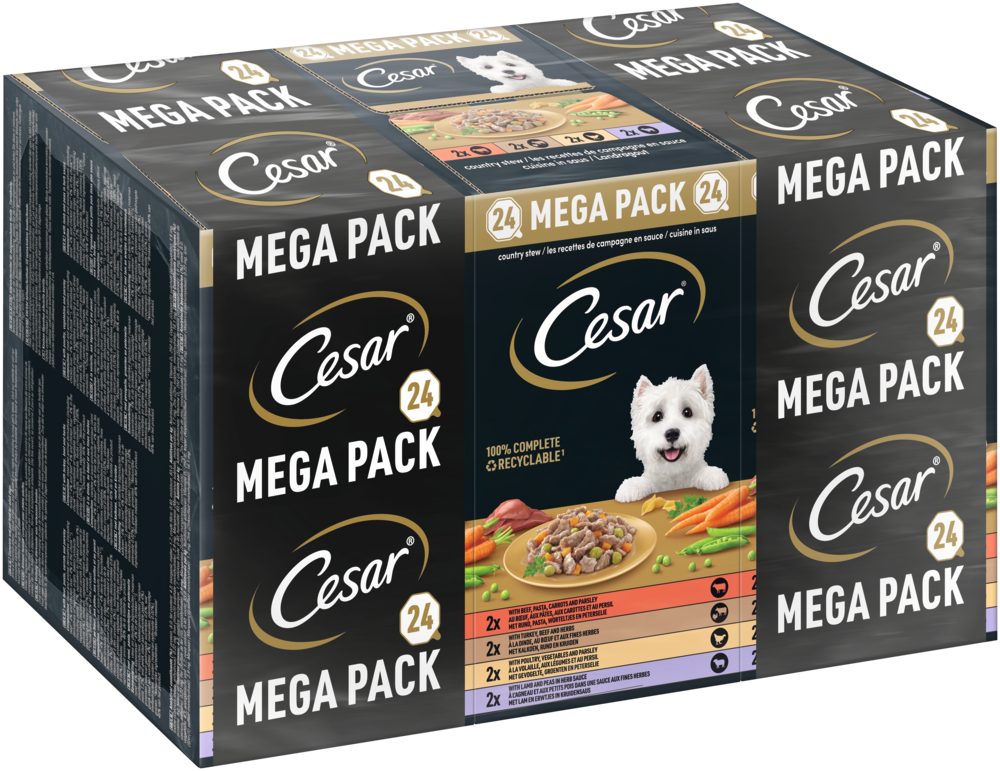 Cesar CESAR® Schale Multipack 24 Mega Pack Landragout 4 Varietäten 24 x 150g, Nassfutter für: Hunde