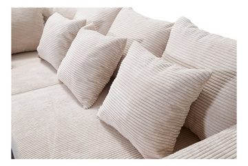 Küchen-Preisbombe Sofa Wohnlandschaft Sofa Couch Ecksofa Eckcouch Cordstoff beige Minsk L, Ecksofa + Hocker