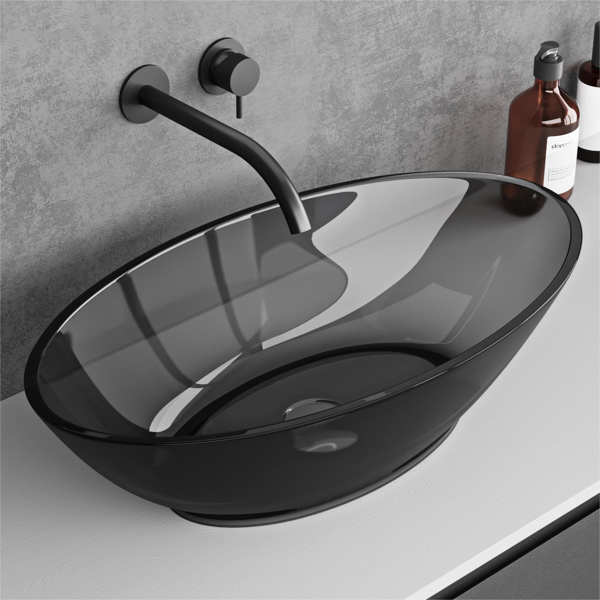 doporro Waschbecken Waschtisch Aufsatzwaschbecken Oval Waschschale aus Mineral/Harz Col807, leichte Reinigung