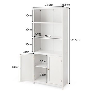 COSTWAY Hochschrank mit 3 offenen Regalen, Doppeltüren