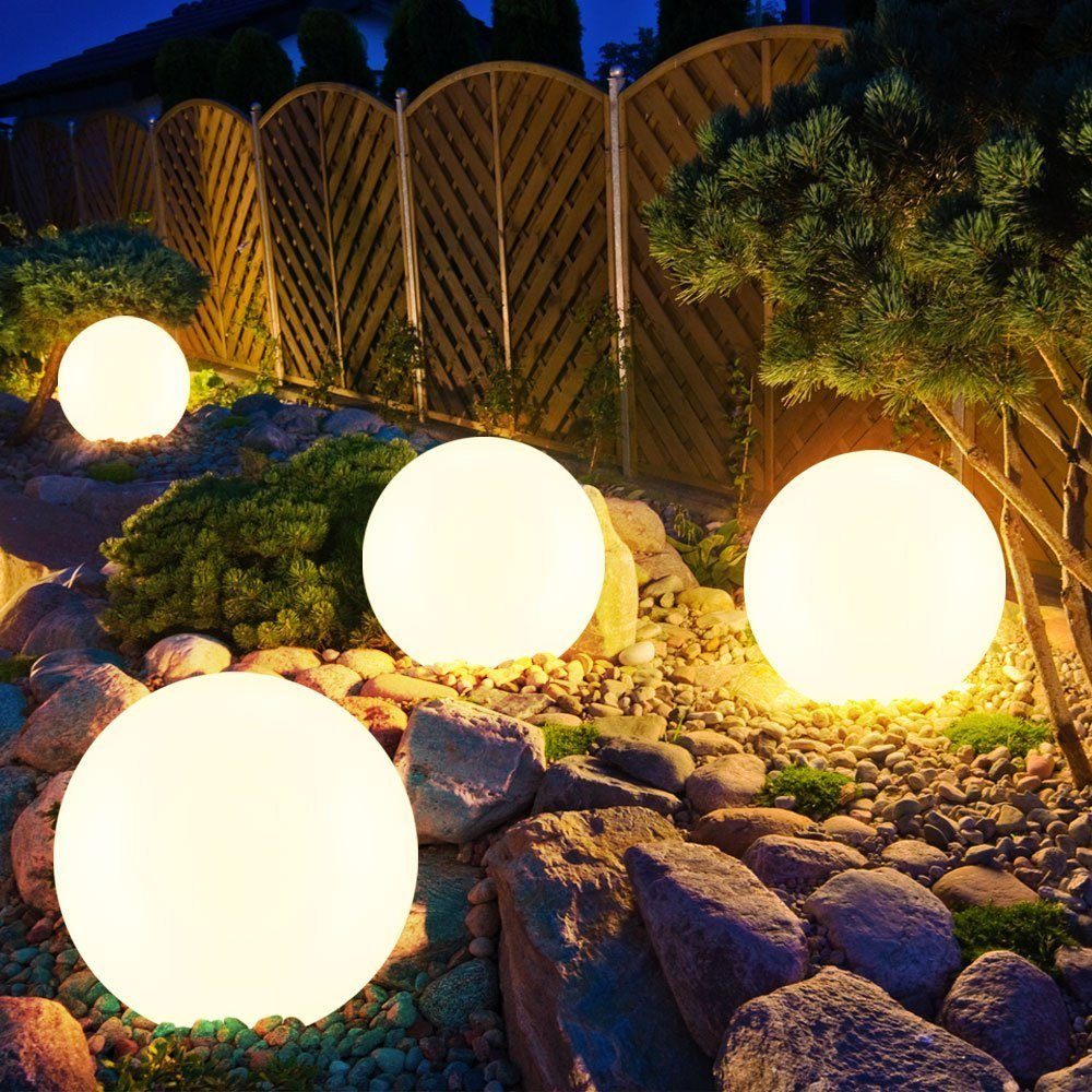 Globo Gartenleuchte, LED-Leuchtmittel verbaut, Leuchten fest Solar Kugel Rasen LED Beleuchtung Außen Set 3er Garten