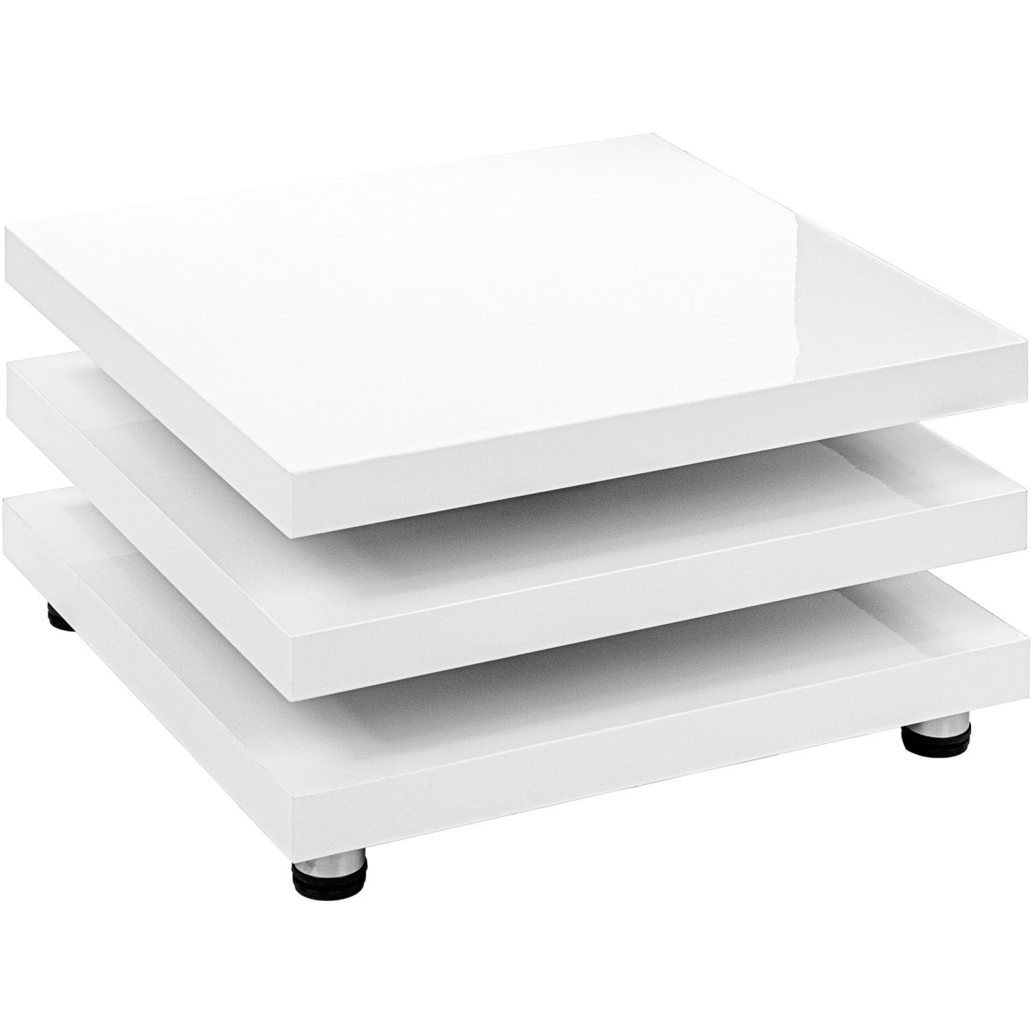 STILISTA Couchtisch Wohnzimmertisch Beistelltisch Sofatisch, 360° schwenkbare Tischplatten, Cube-Design, Farb- und Größenwahl Hochglanz Weiß