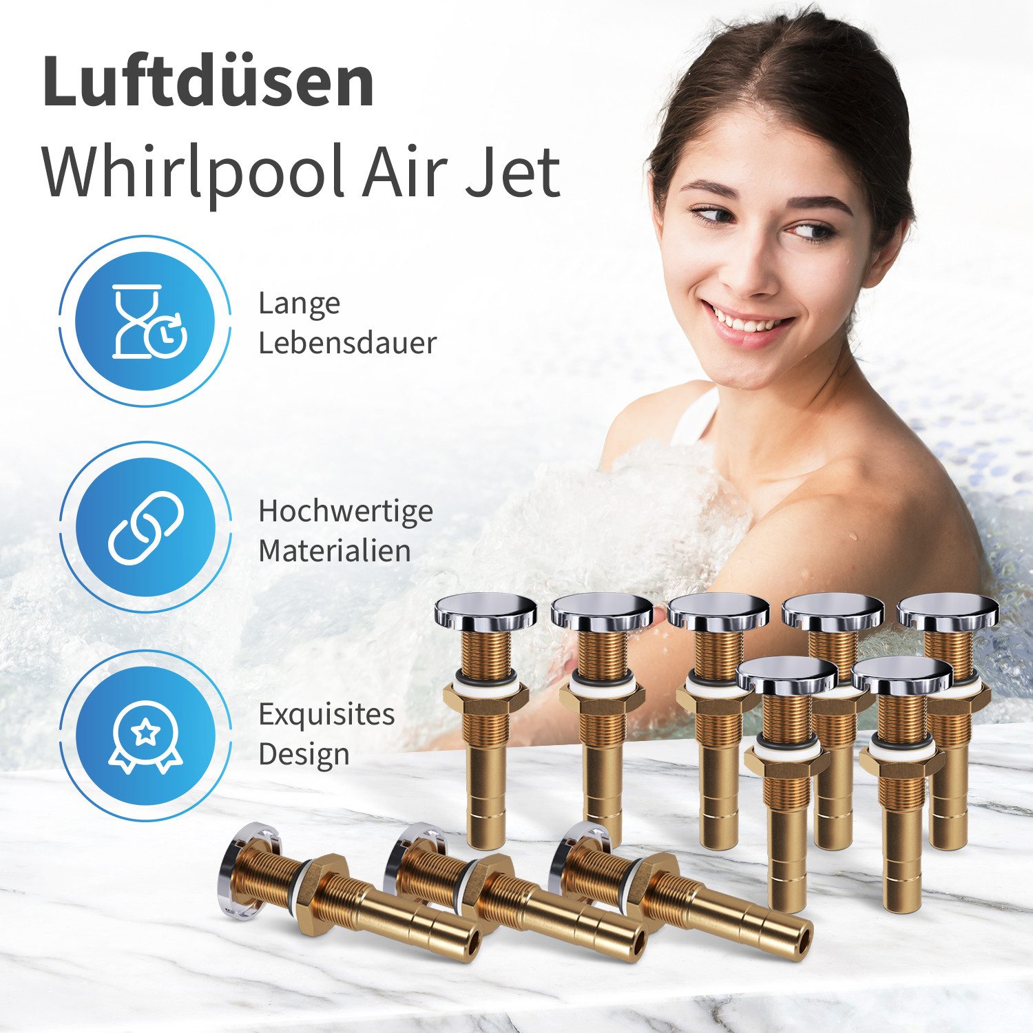 AQUADE Badewannenaufsatz Gebläse Set Bausatz Luftgebläse Airblower mit Airjets, für Whirlpool