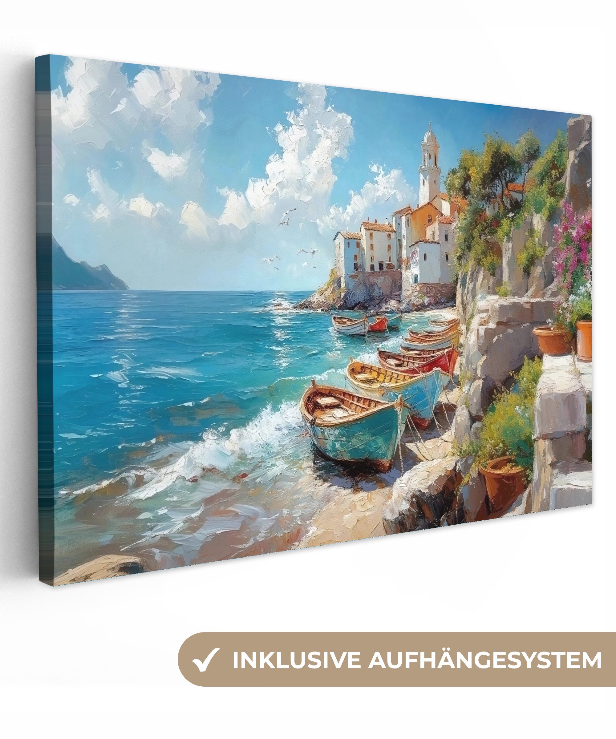 OneMillionCanvasses® Leinwandbild Boote - Felsen - Meer - Sonne, Fotodruck günstig online kaufen