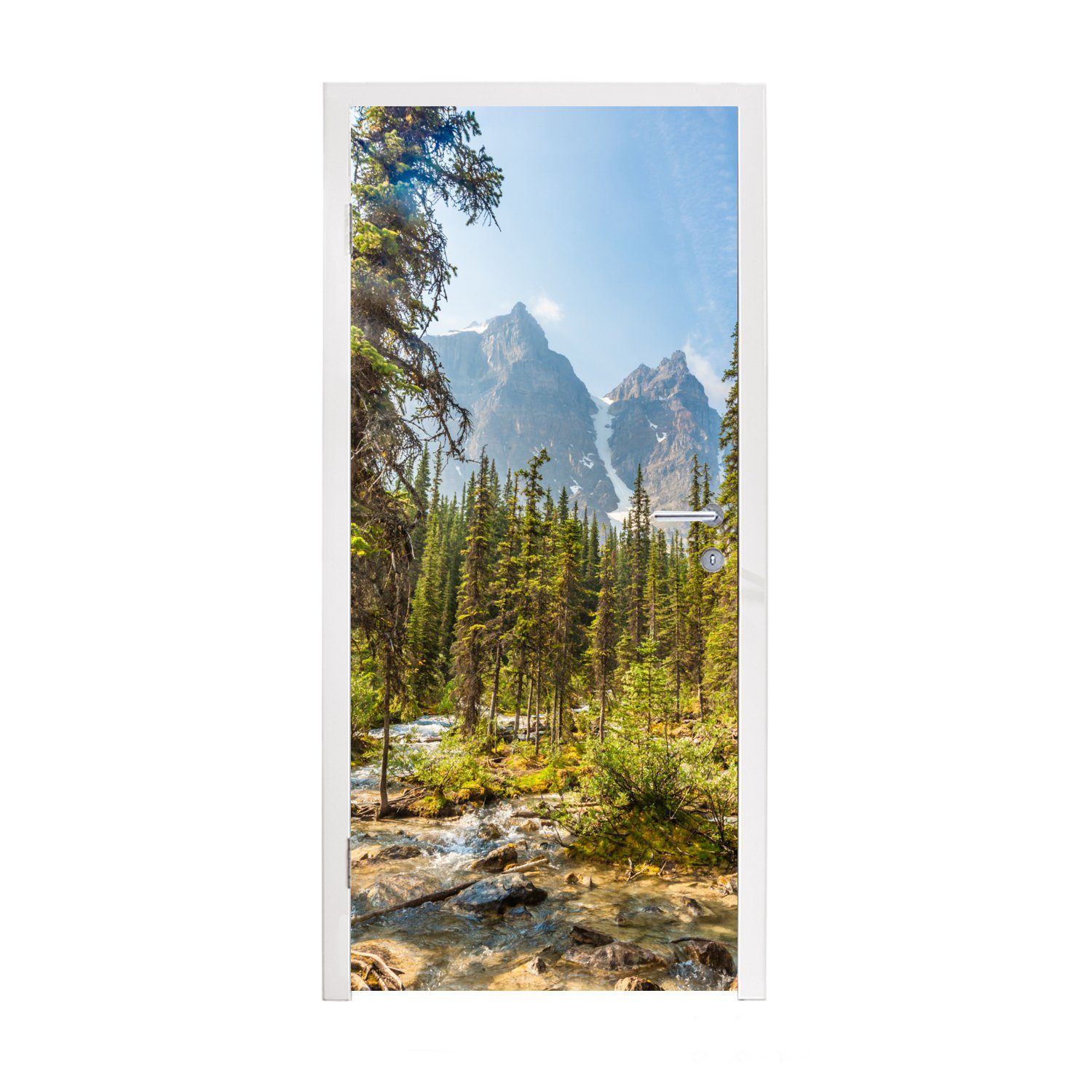 Viele auf Lager MuchoWow Türtapete Nordamerikanischer Wald am St), Moraine (1 Matt, Lake cm in für Fototapete Türaufkleber, Tür, Kanada, 75x205 bedruckt