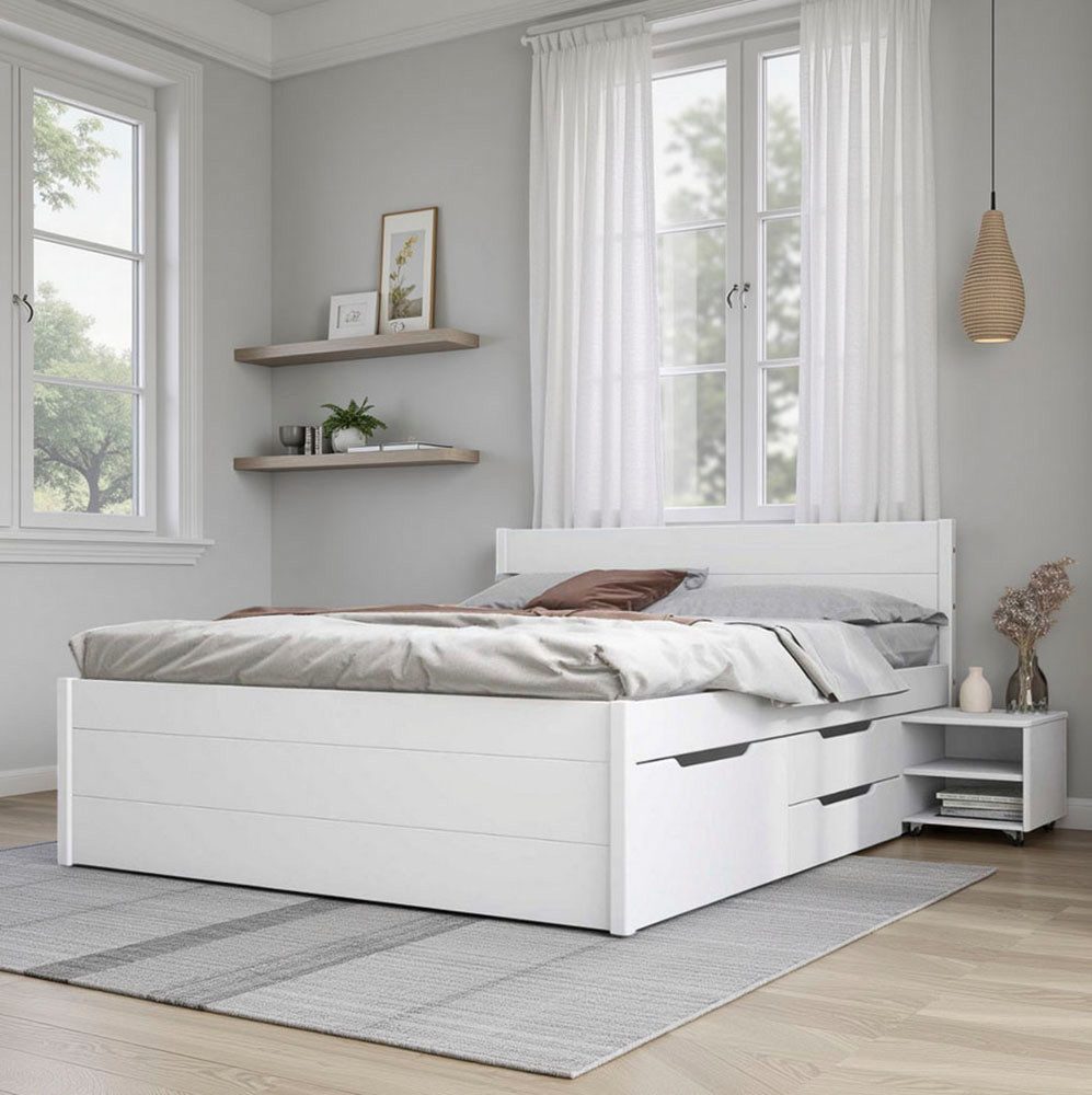 Inter Link Stauraumbett Efetivo, inkl. Nachtkommode, Einzelbett, Doppelbett, Massivholz, Bett mit Stauraum, inkl. Lattenrost, 90/140/160/180x200 cm