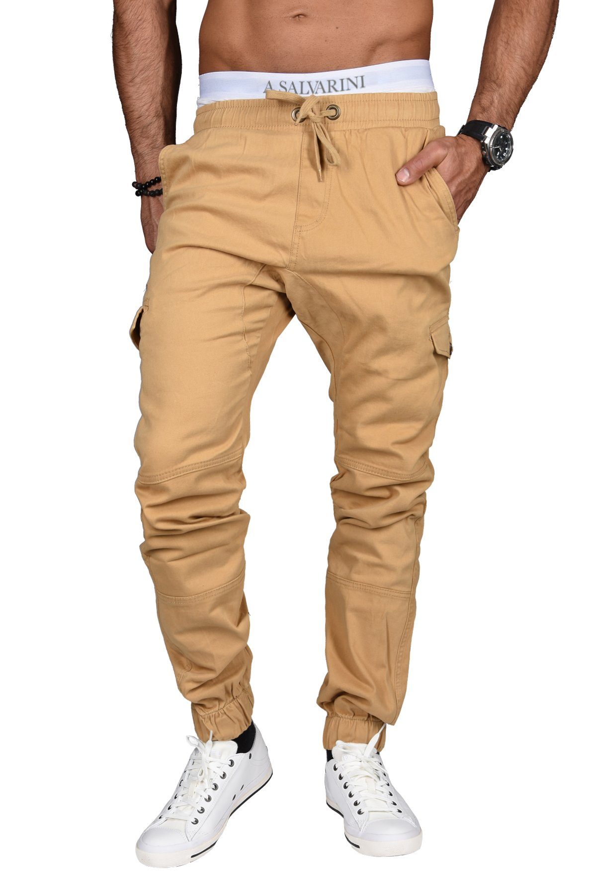 Salvarini beige Fit Alessandro Cargohose Designer, Regular Herren