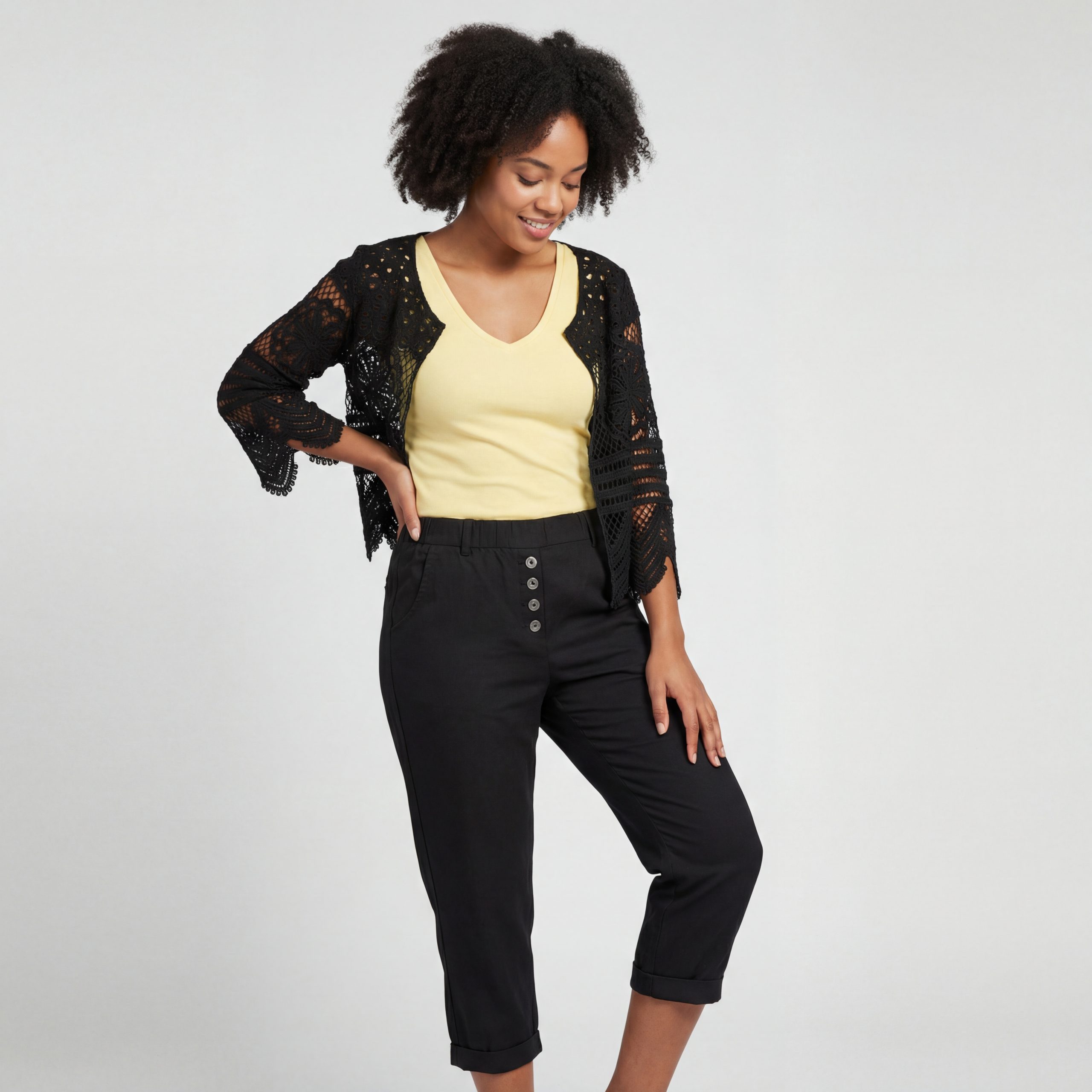 OriginalYou Caprihose Damen mit Stretch Knitterlook kurze Sommerhose mit Gummizug moderner Knitterlook, mit Gummizug und Gürtelschlaufen