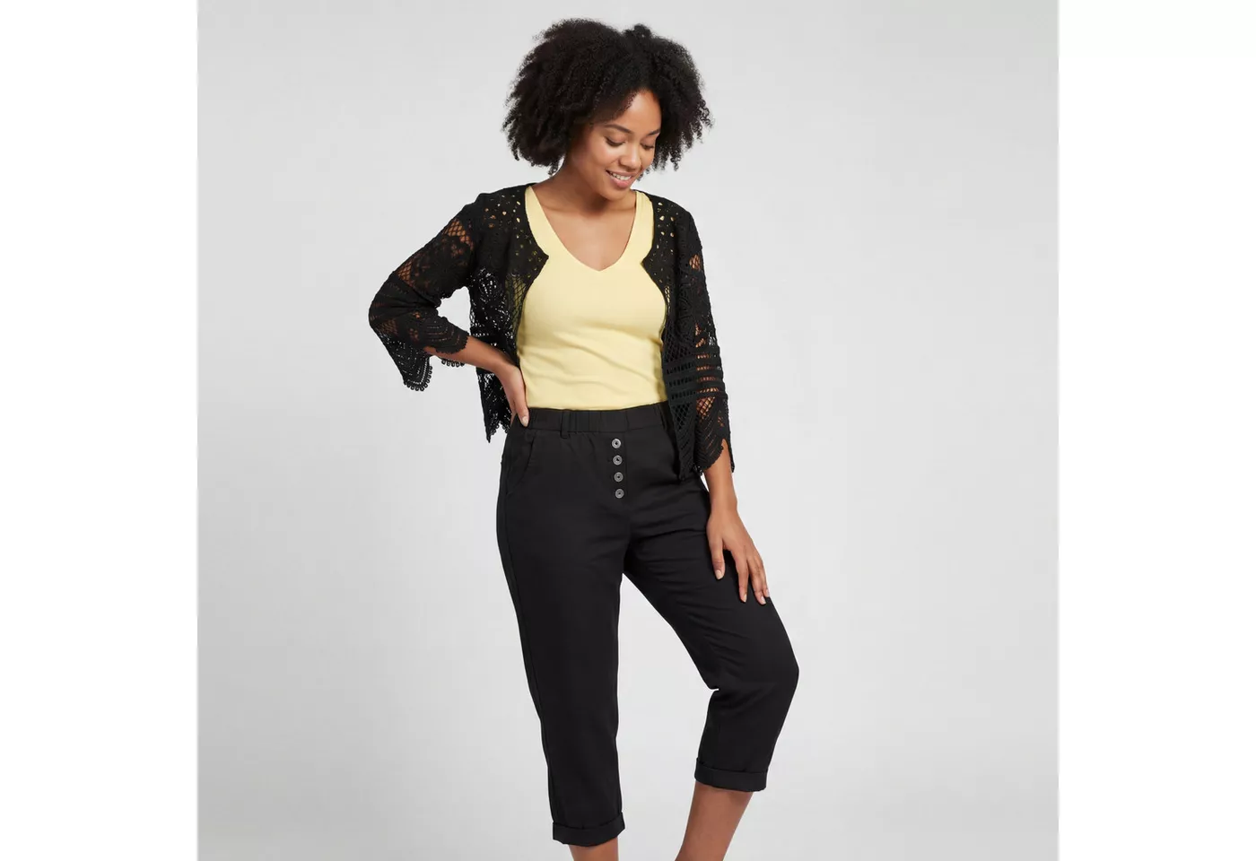 OriginalYou Caprihose Damen mit Stretch Knitterlook kurze Sommerhose mit Gummizug moderner Knitterlook, mit Gummizug und Gürtelschlaufen