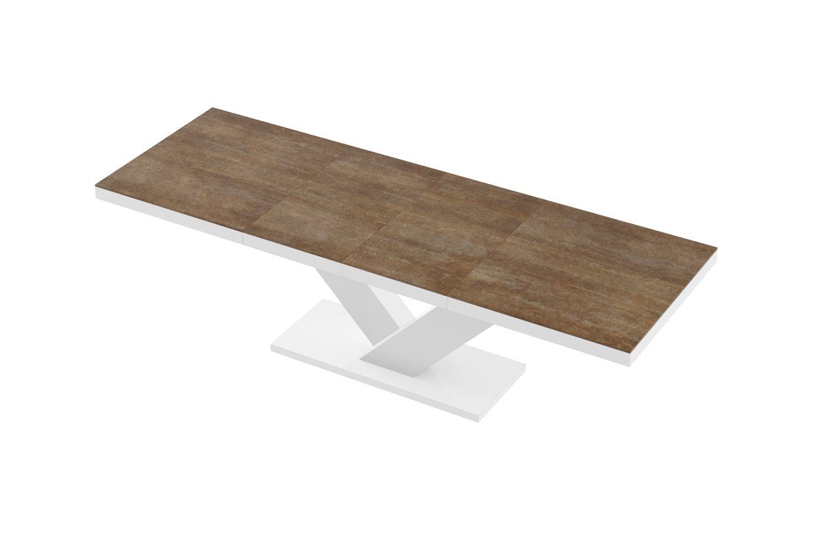 designimpex Esstisch Tisch HE-999 Rostoptik matt - Weiß Hochglanz ausziehbar 160 bis 256 cm