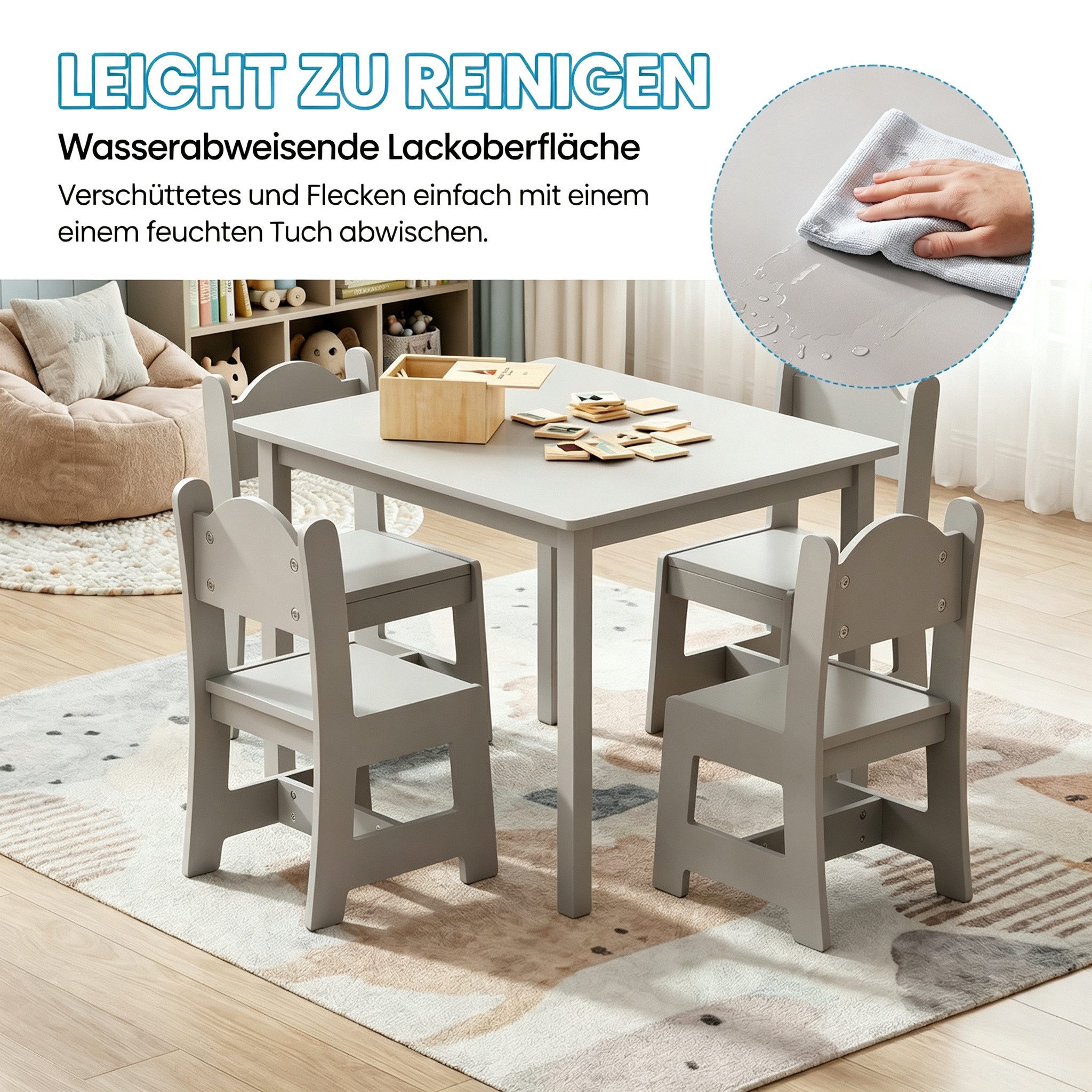 LEADZM Kindertisch Kindertisch mit 4 Stühlen, Kindersitzgruppe, Kinder Tisch Stuhl Set