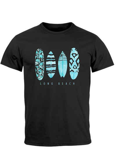Neverless Print-Shirt Herren T-Shirt Surfing Fashion Aufdruck Long Beach Surfboard Sommer St mit Print