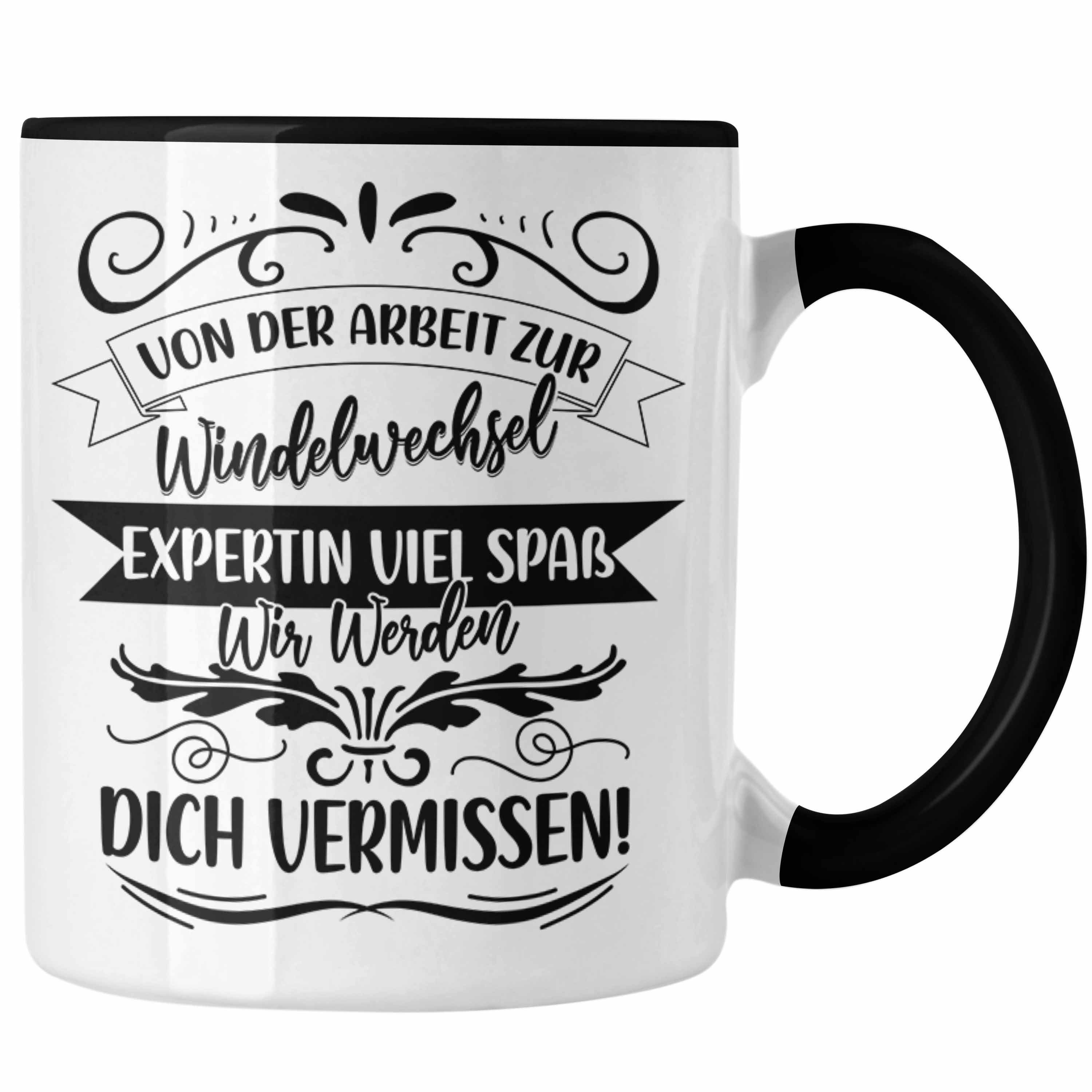 Trendation Tasse Mutterschutz Tasse Geschenk Abschied Mutterschutz Kaffeetasse Kollegi Schwarz