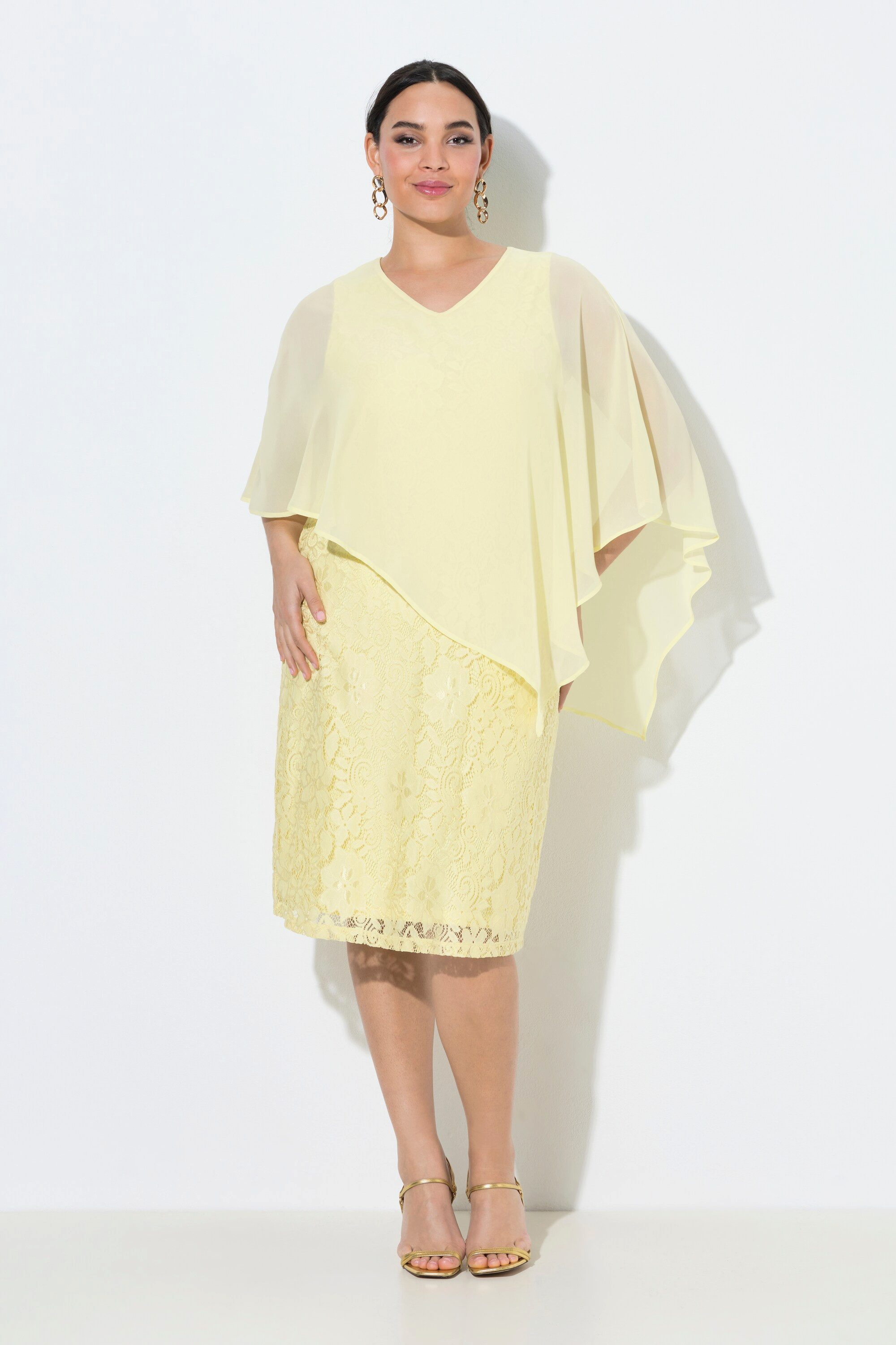 Ulla Popken Abendkleid Spitzenkleid A-Linie V-Ausschnitt 3/4-Arm