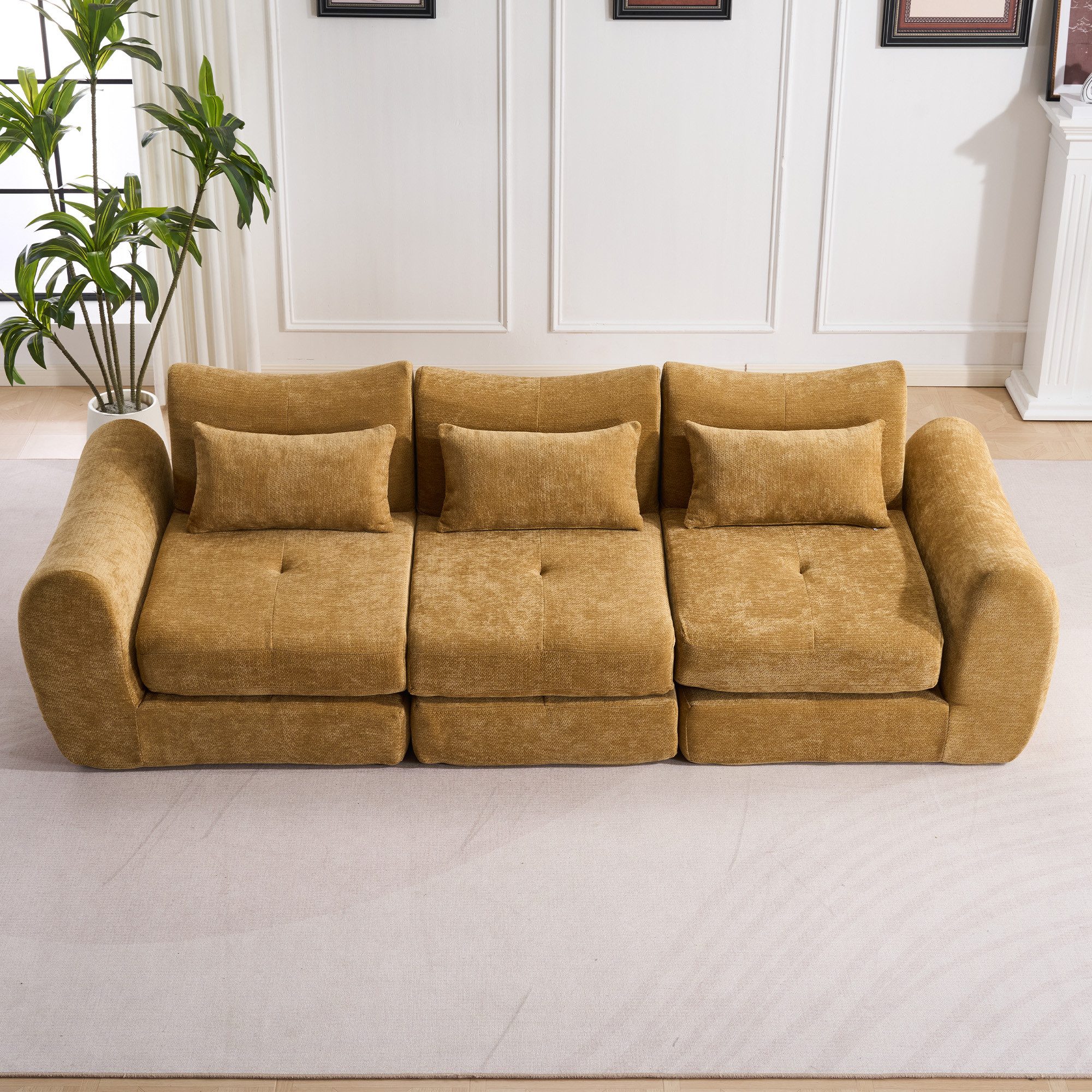 Leawin Sofa Sofas Wohnzimmer, modulares Sofa mit Schlaffunktion L-Form, Flexibel, werkzeuglos, platzsparend für viele Wohnbereiche