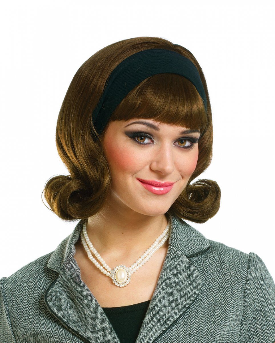 Kostüm-Perücke 50s Perücke Braun mit Haarband als Kostümaccessoir