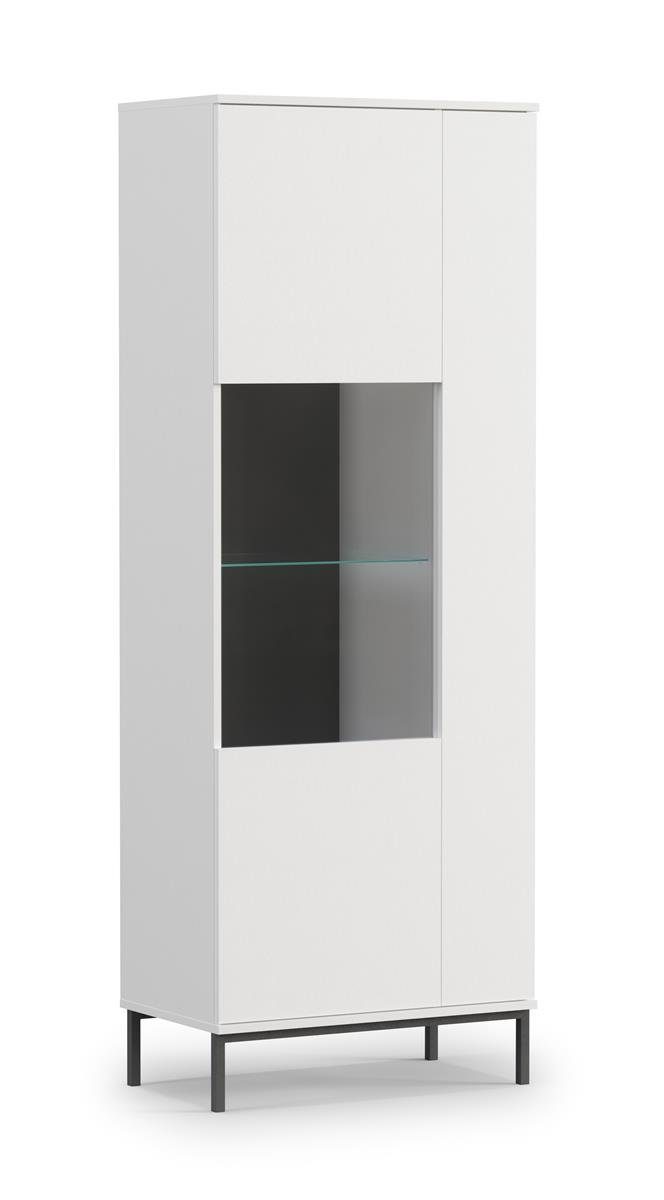 Beautysofa Vitrine Querty (inklusive Einlegeböden, Standvitrine, Schrank) mit Glaselemente, 2x Scharniertüren auf Spanplatte und Glas Weiß