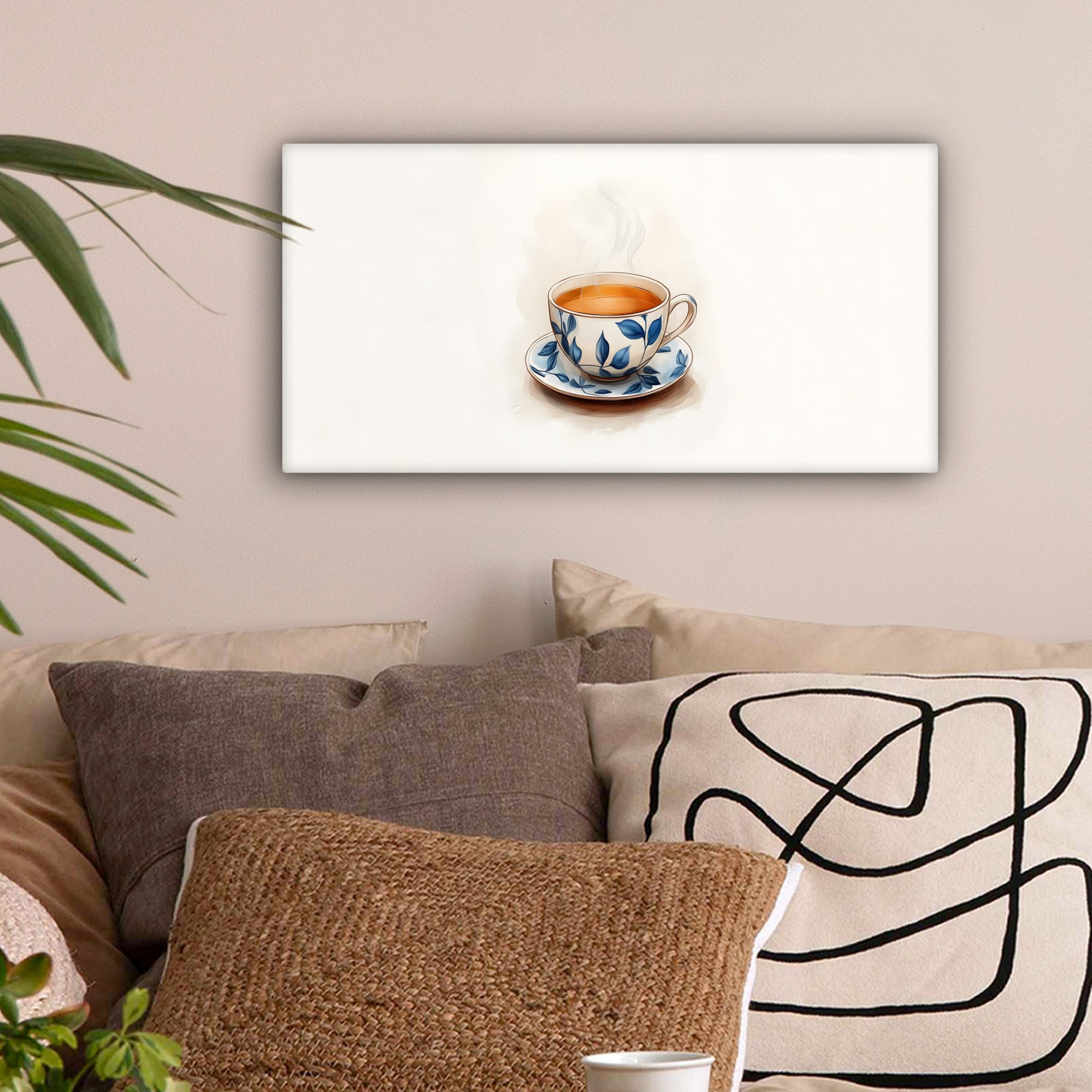 OneMillionCanvasses® Leinwandbild Panorama Teetasse - Blätter günstig online kaufen