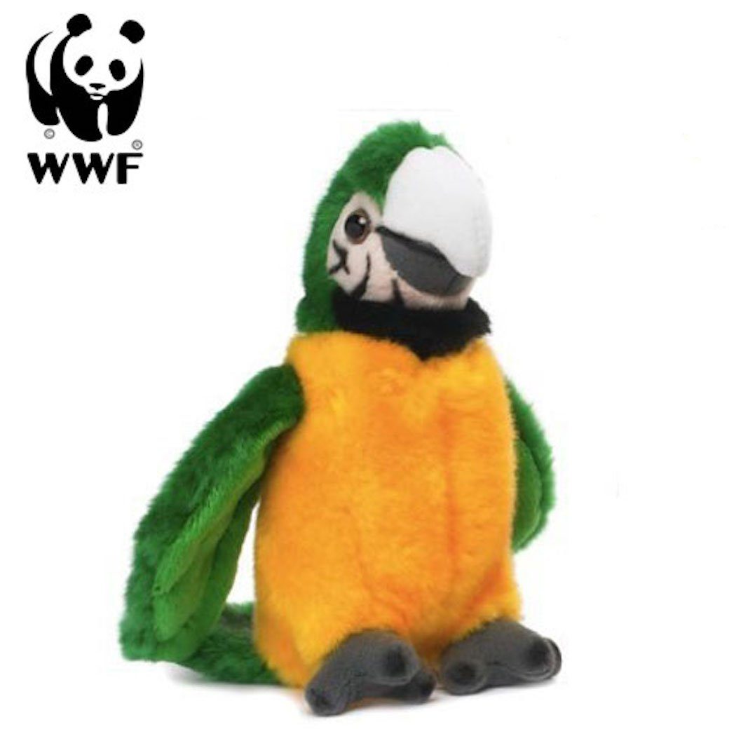 WWF Kuscheltier Plüschtier Grüngelber Ara Papagei (mit Sound, 14cm), stehend