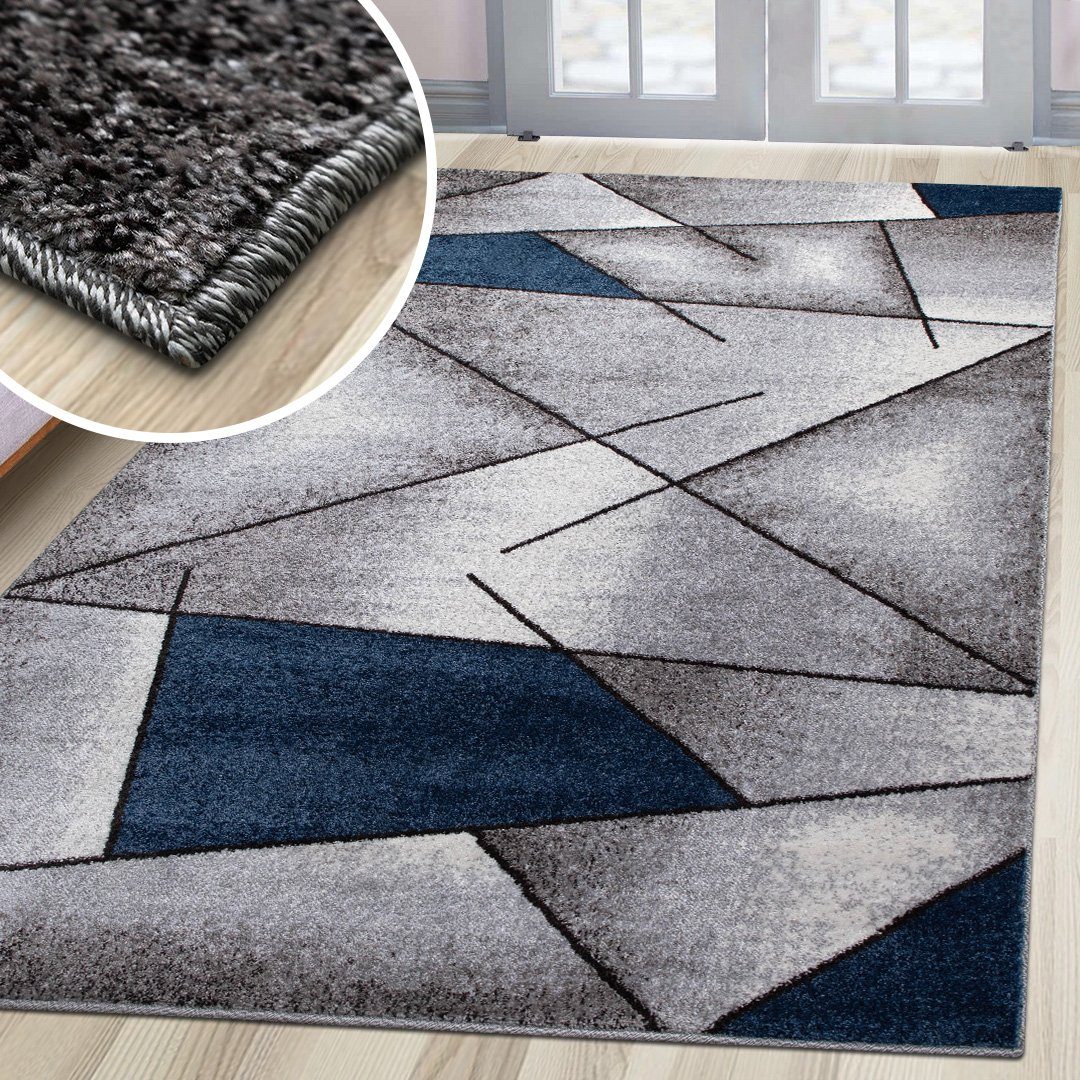 oKu-Tex Teppich Kurzflorteppich, modern, geometrisches Muster, Wohnzimmerteppich, rechteickig, Höhe: 11 mm, Teppich Wohnzimmer, Designteppich, meliert, weicher und dichter Flor