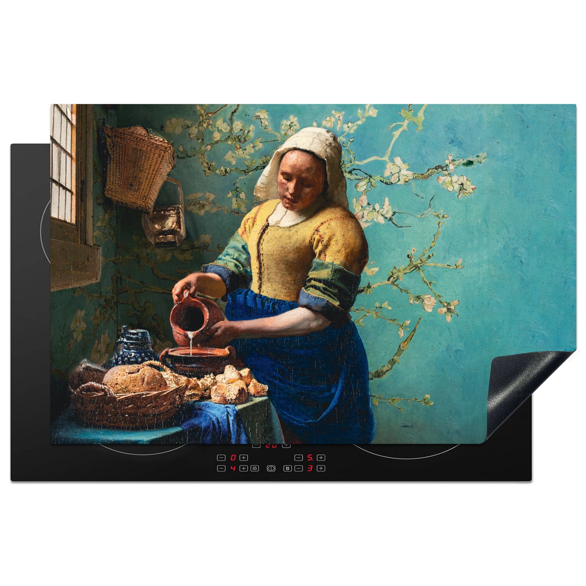 (1 - - küche, - cm, Gemälde Ceranfeldabdeckung für Vinyl, Mandelblüte die Alte, tlg), - Van Gogh Milchmädchen 81x52 MuchoWow Vermeer Induktionskochfeld Herdblende-/Abdeckplatte - Schutz