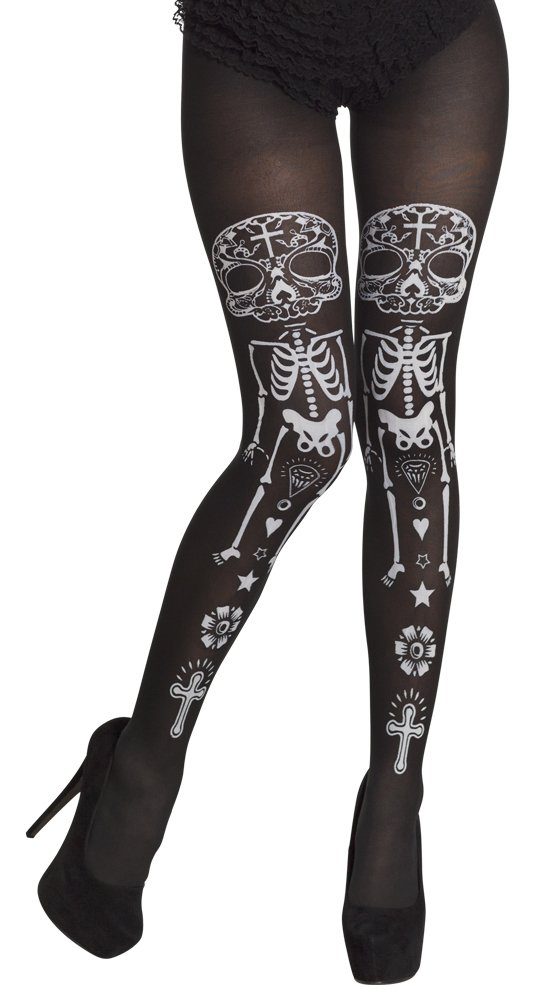 Boland Kostüm Damen Strumpfhose Day of the Dead 'La Calaca', Sc