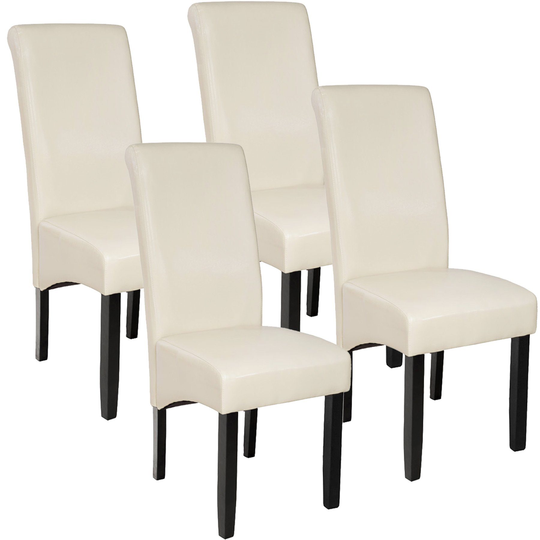tectake Esszimmerstühle, Hartholz Esszimmerstuhl creme ergonomisch, 4 St), massives Gepolstert 4 (4er,