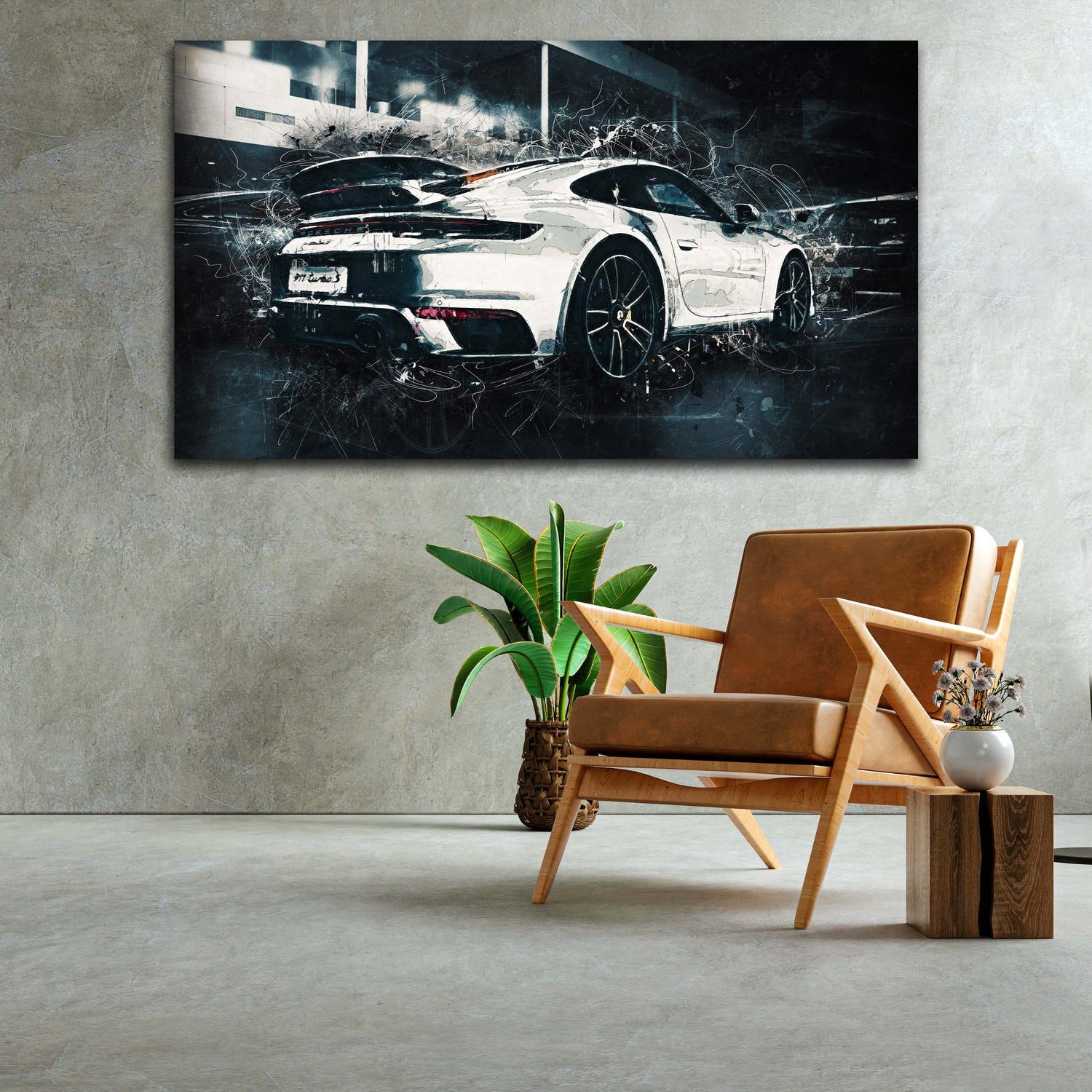 Artedinoi Leinwandbild Auto Sportwagen dunkel Dramatik Leinwandbild Wandbild Deko Kunst XL, Sportwagen, Nahaufnahme