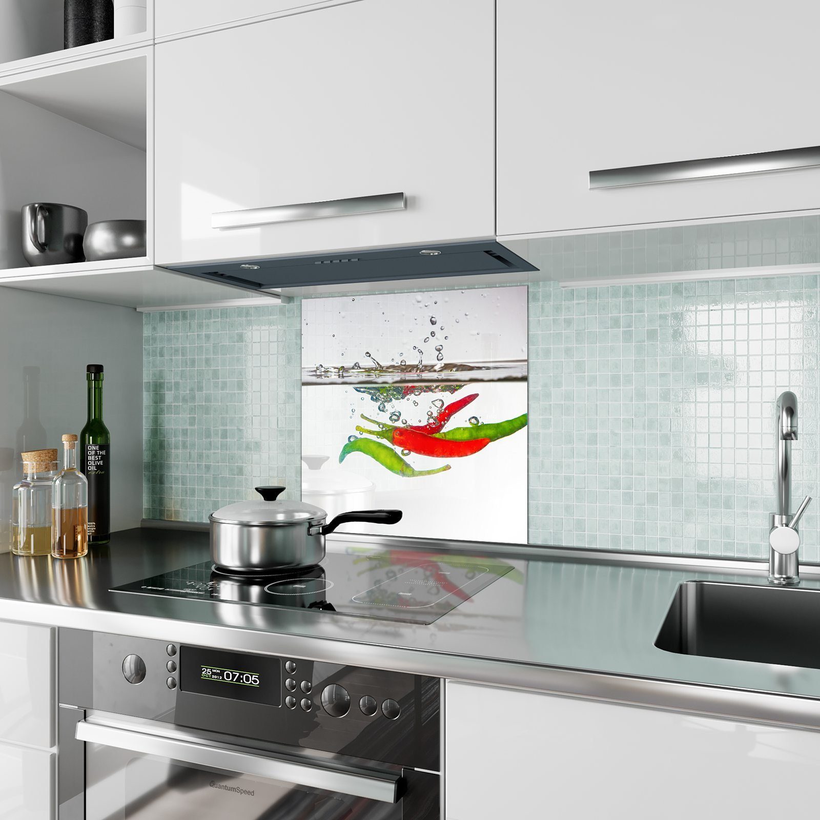 Primedeco Küchenrückwand Küchenrückwand Glas Motiv mit Wasser Chili Spritzschutz im