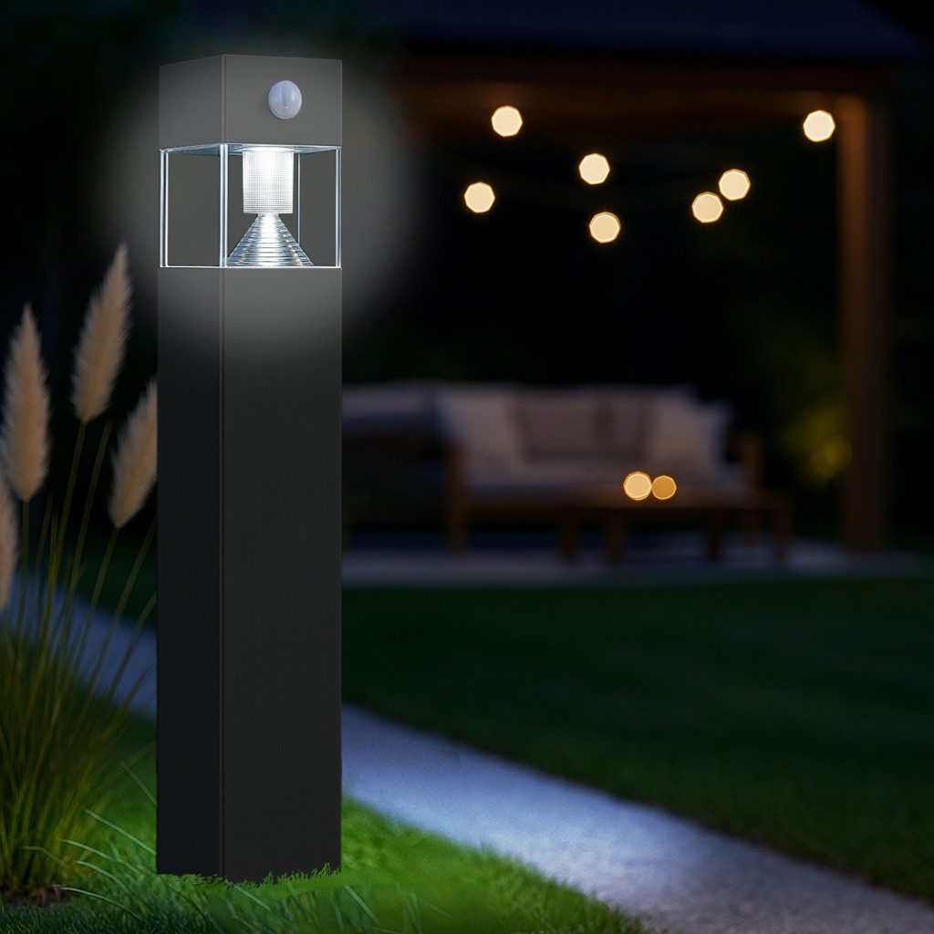 MeLiTec LED Solarleuchte Solar-Gartenleuchte SO32, aus Edelstahl, Tageslichtweiß, bis zu 8h Leuchtdauer, anthrazit oder matt gebürstet, eckig, LED