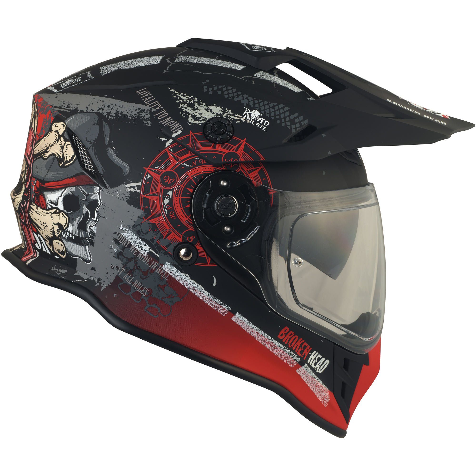 Broken Head Motorradhelm Road Pirate VX2 Rot - Endurohelm, inkl. Sonnenblende