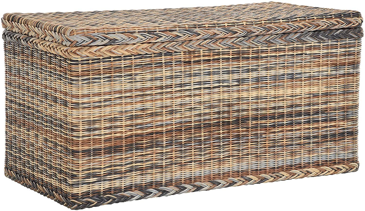 Krines Home Truhe Große Rattantruhe MAX Wäschetruhe mit Deckel Natur Rattan Truhe, Aufbewahrung XXL 115x55x55cm