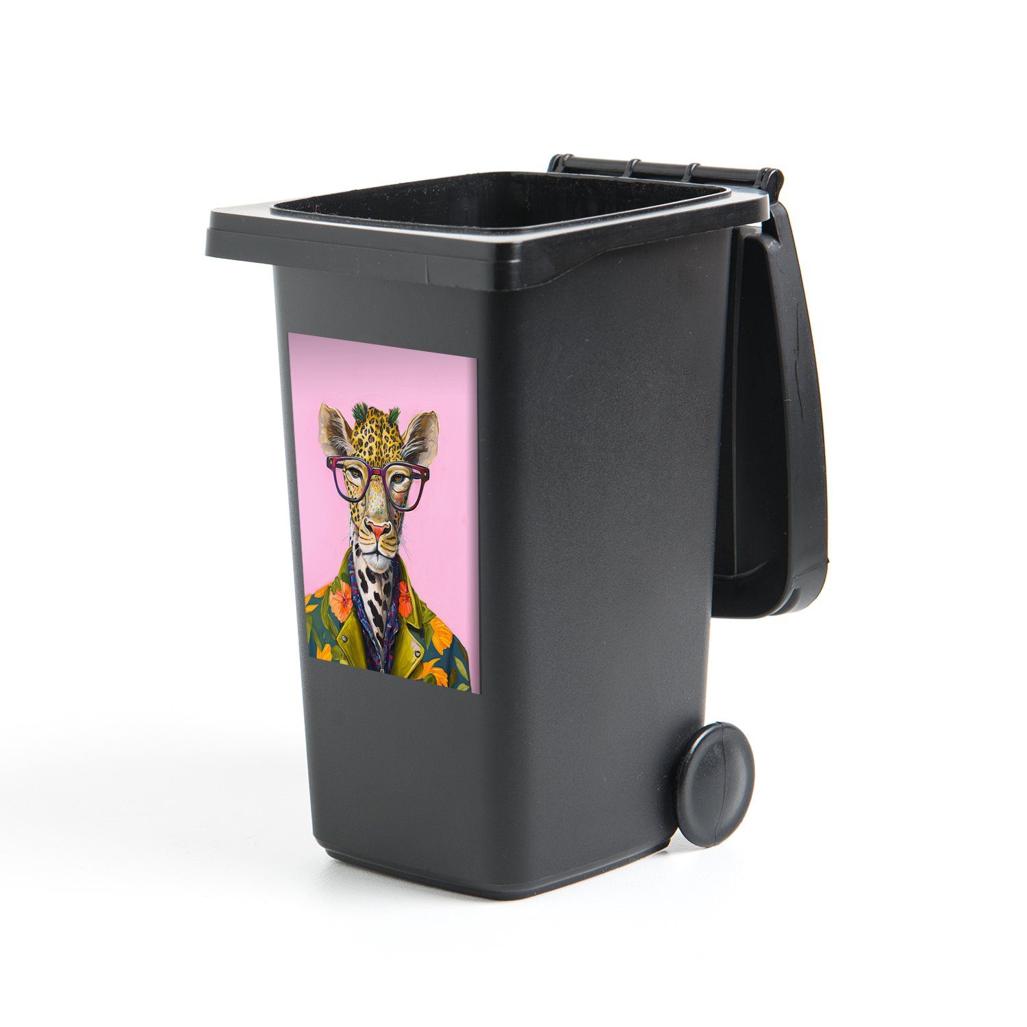 MuchoWow Wandsticker Tiere - Mülleimer-aufkleber, - Giraffe Container, - Mülltonne, Sticker, St), (1 Abfalbehälter Blumen Brille