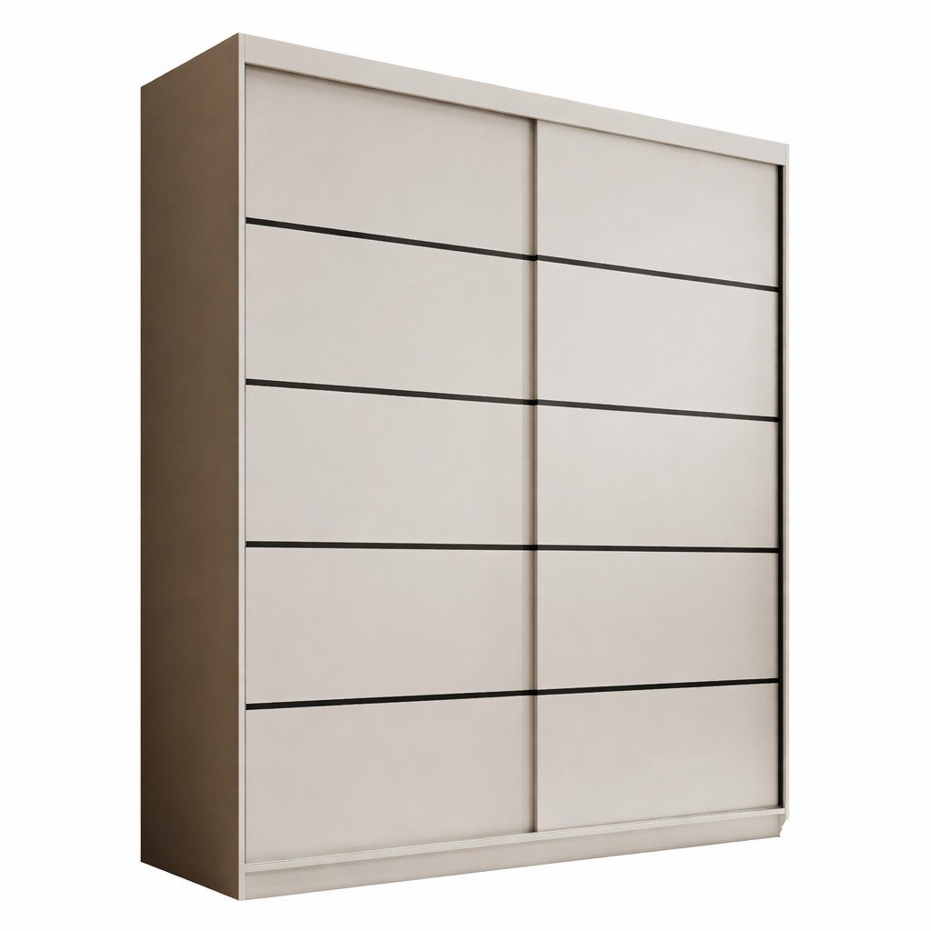 MOEBLO Schiebetürenschrank SIENNA 180 (6 Fächer & Kleiderstange, platzsparend mit Schiebetüren, modernes Design, Schwebetürenschrank 2-türig Schrank Garderobe Schiebtüren Schlafzimmer) (BxHxT): 180x215x58 cm