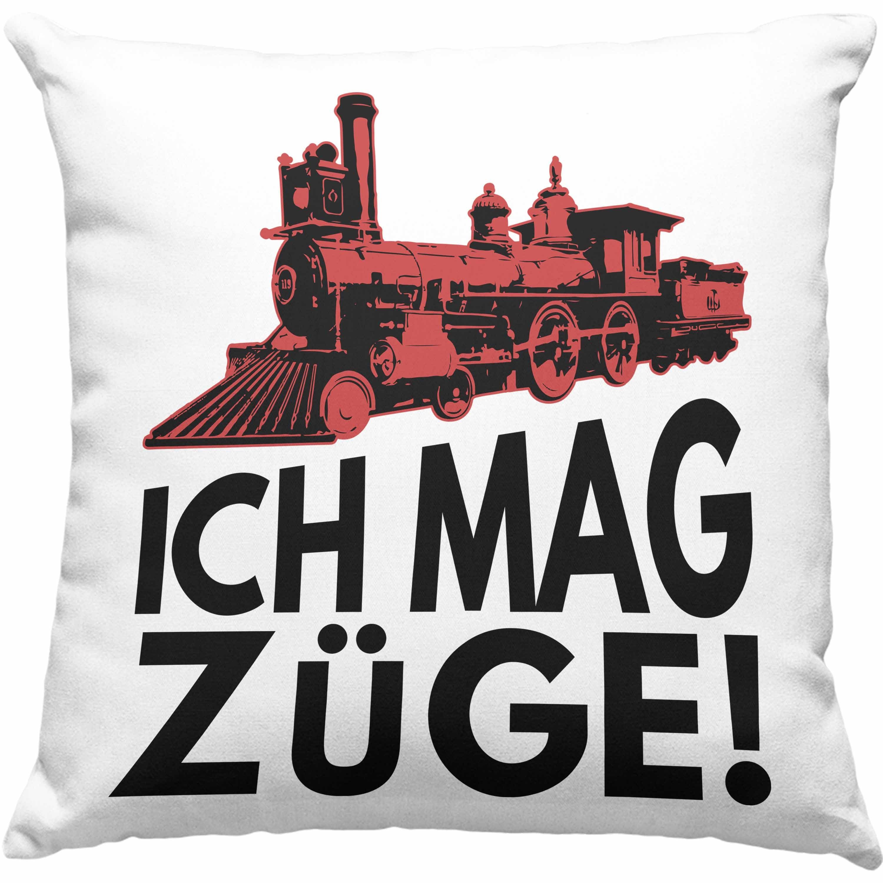 Trendation Dekokissen Trendation - ich Mag Züge Kissen Geschenk Eisenbahner Lokführer Spruch Lokomotive Geschenkidee Eisenbahn Dekokissen mit Füllung 40x40 Blau