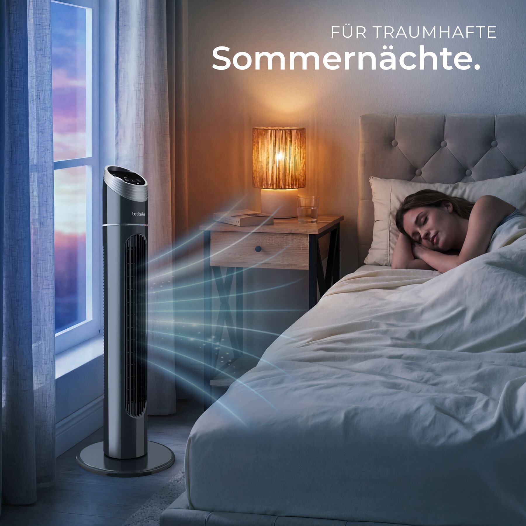 tectake Turmventilator Standlüfter in anthrazit, 3 Modi, 31 x 90 cm, Inkl. Fernbedienung, oszillierend, mit Timer-Funktion, Touch-Bedienfeld mit LED-Beleuchtung
