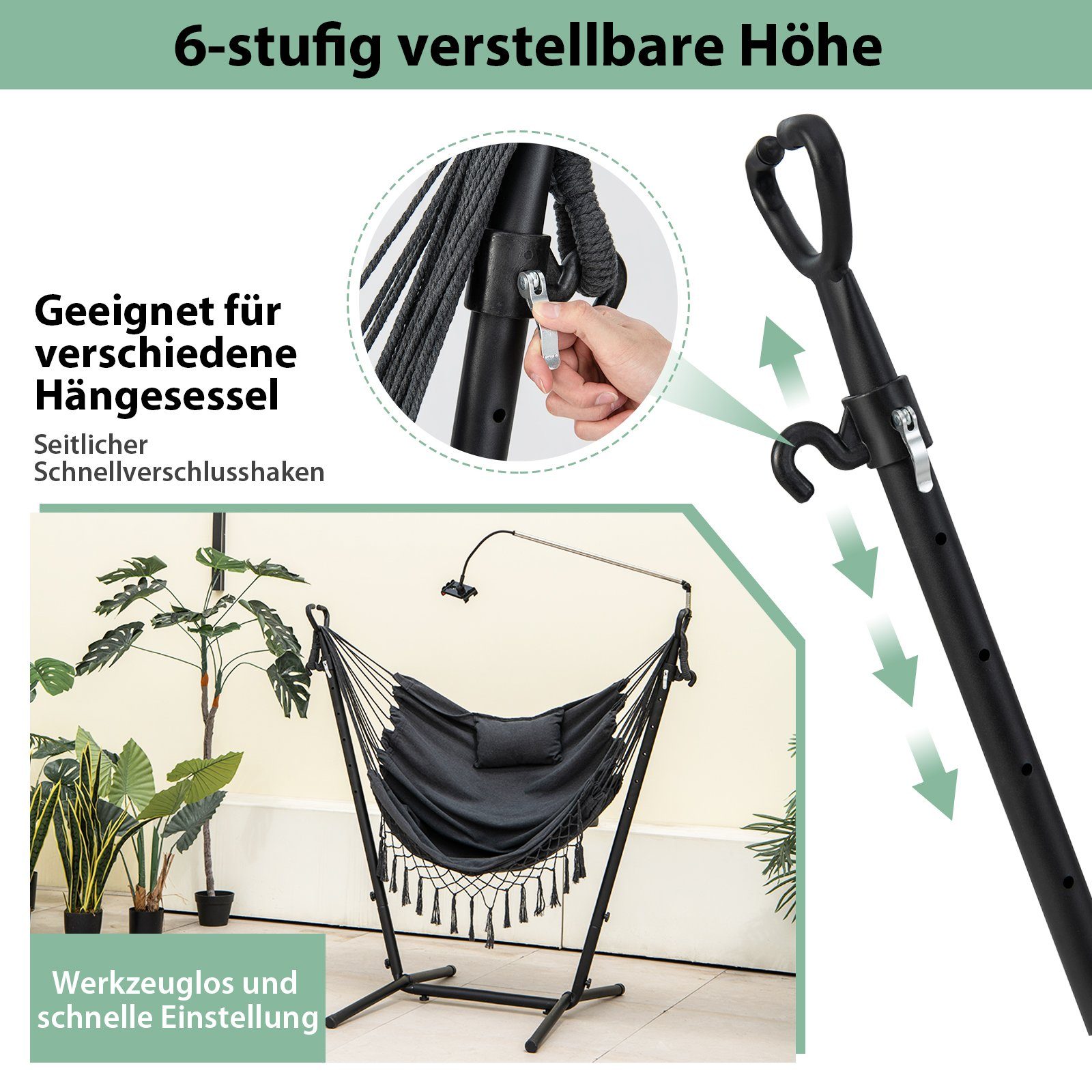 COSTWAY Hängesessel Hängestuhl mit Gestell, 6-stufig verstellbar günstig online kaufen