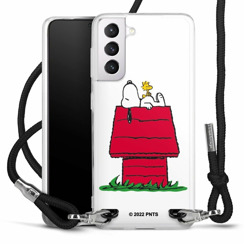 DeinDesign Handyhülle Snoopy Offizielles Lizenzprodukt Peanuts Snoopy and Woodstock Classic, Samsung Galaxy S21 5G Handykette Hülle mit Band Case zum Umhängen