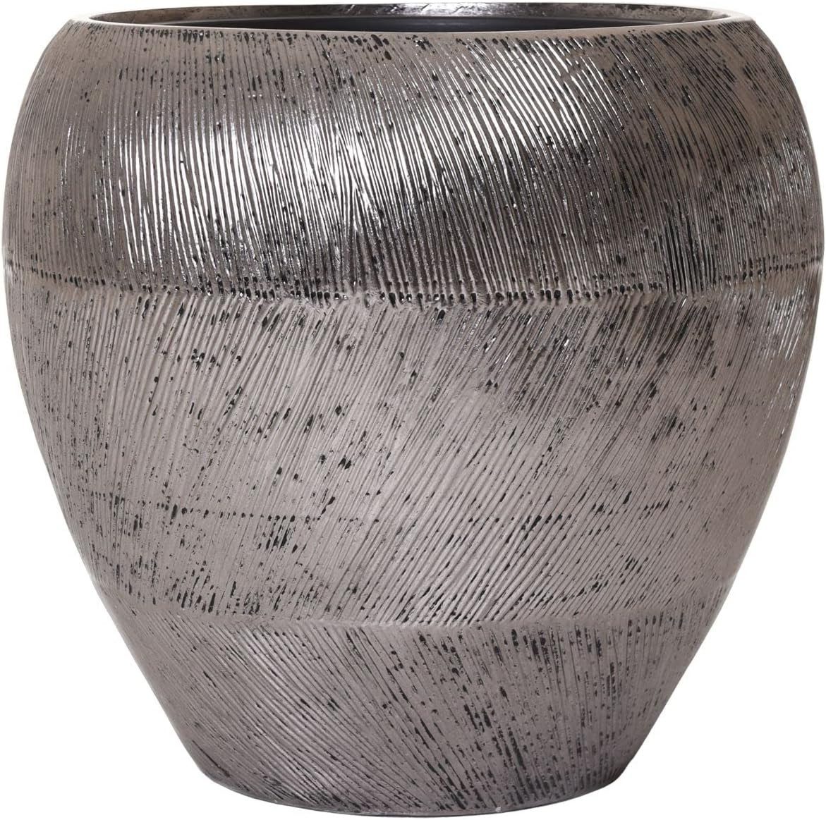 VIVANNO Blumentopf Fiberglas TEMPEST Rund - Silber Mit Muster (1 St), 45x41 cm