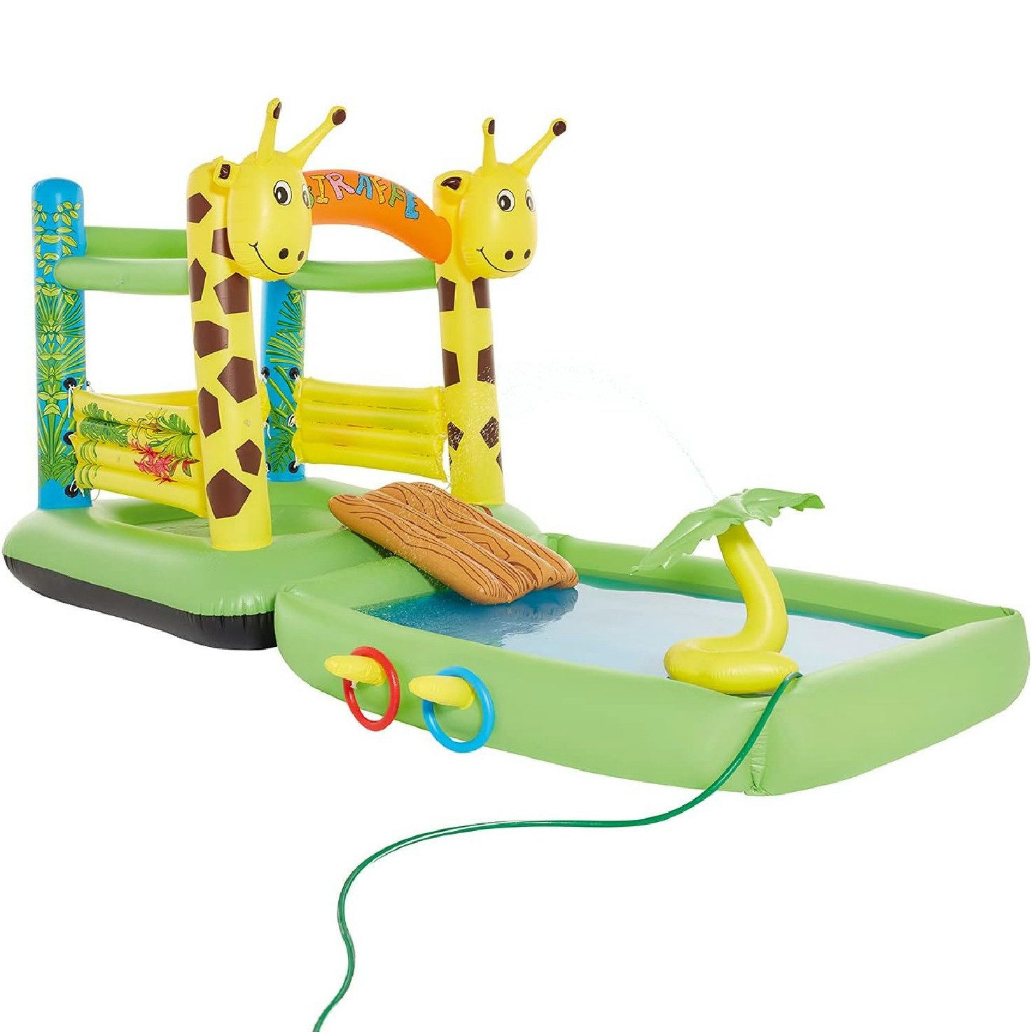 Happy People Hüpfburg Spielpool Spielburg - Giraffe mit Rutsche, Mit handelsüblichem Gartenschlauchanschluss