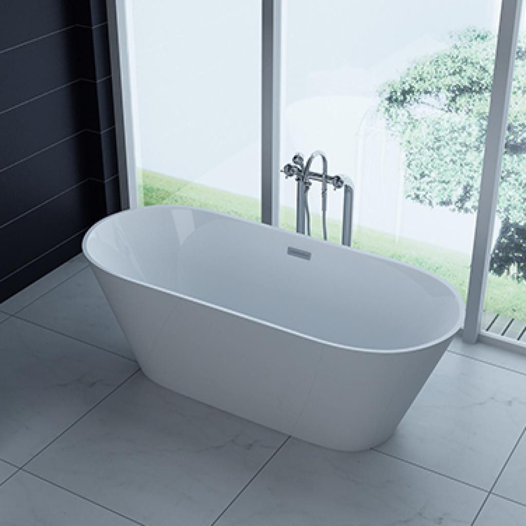 PureHaven Badewanne freistehend, Lugano 170x80 cm – Siphon, Überlaufschutz & Pflegeleicht