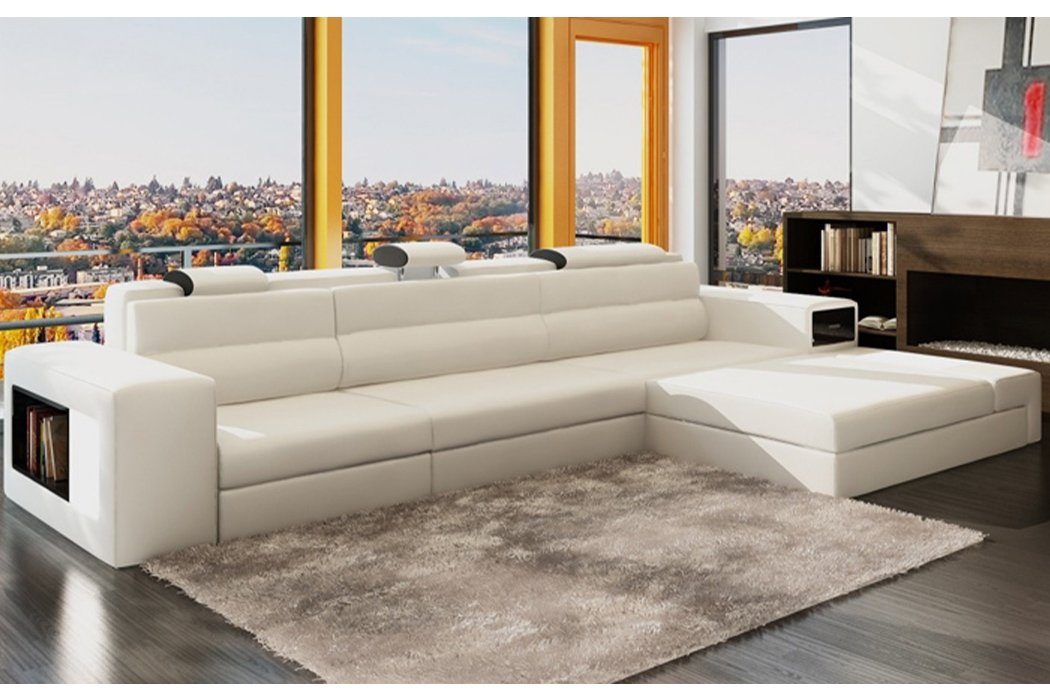 Polster Garnitur Weiß Designer Ecksofa, mit JVmoebel Hocker Sofa Couch Ecksofa