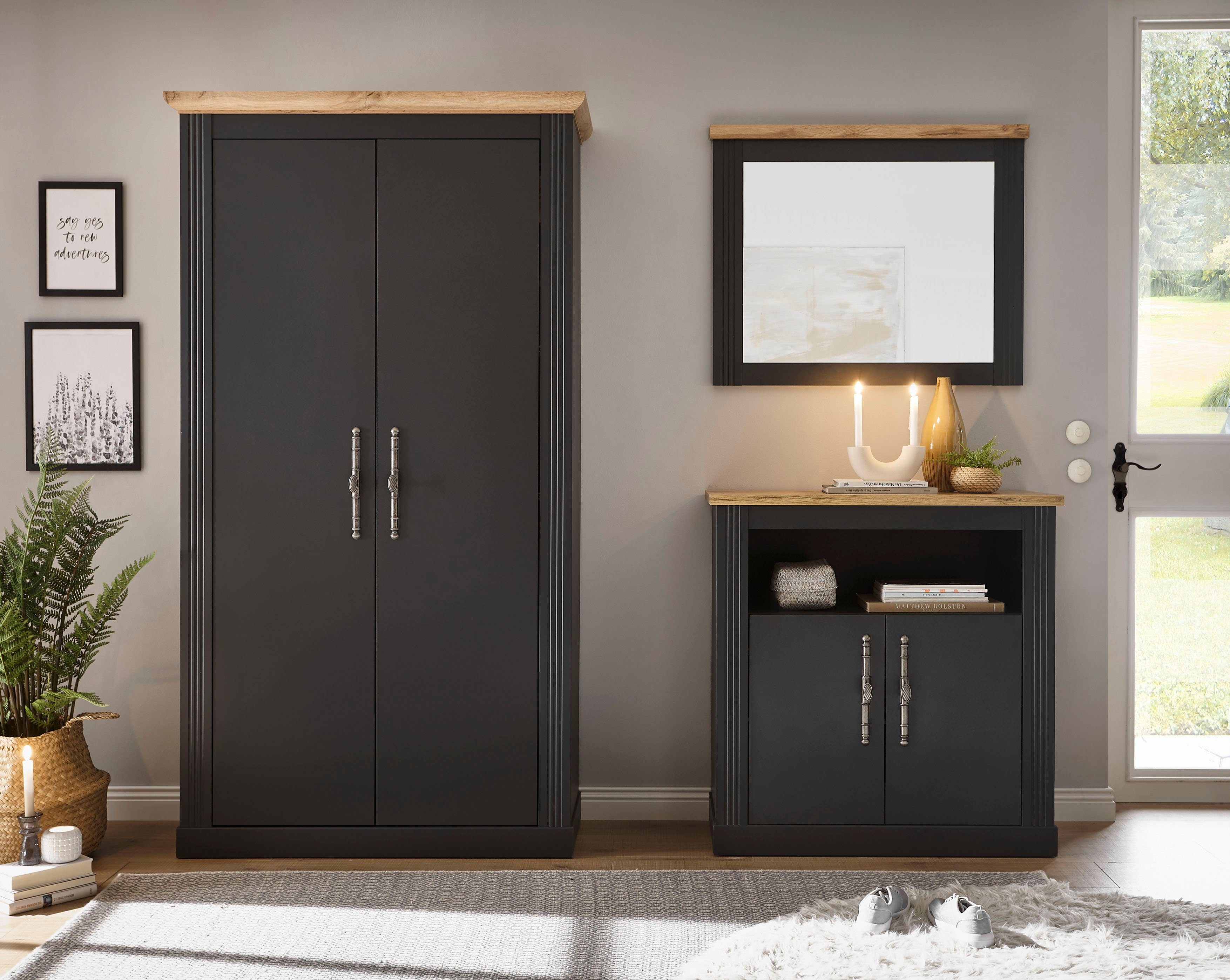 OTTO home Garderoben-Set WESTMINSTER TOPSELLER!, (3-St., Kommode, Spiegel, Garderobenschrank), im romantischen Landhausstil