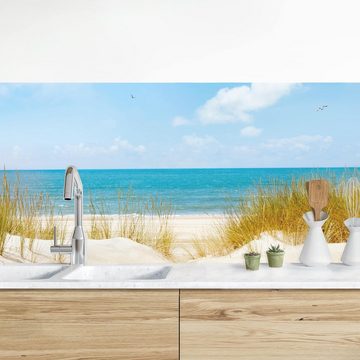 Bilderdepot24 Küchenrückwand beige dekor Natur Strand Meer Strand an der Nordsee, (1-tlg., Nischenrückwand - für Fliesenspiegel ohne Bohren - matt), Spritzschutz Rückwand Küche Herd - Folie selbstklebend versch. Größen