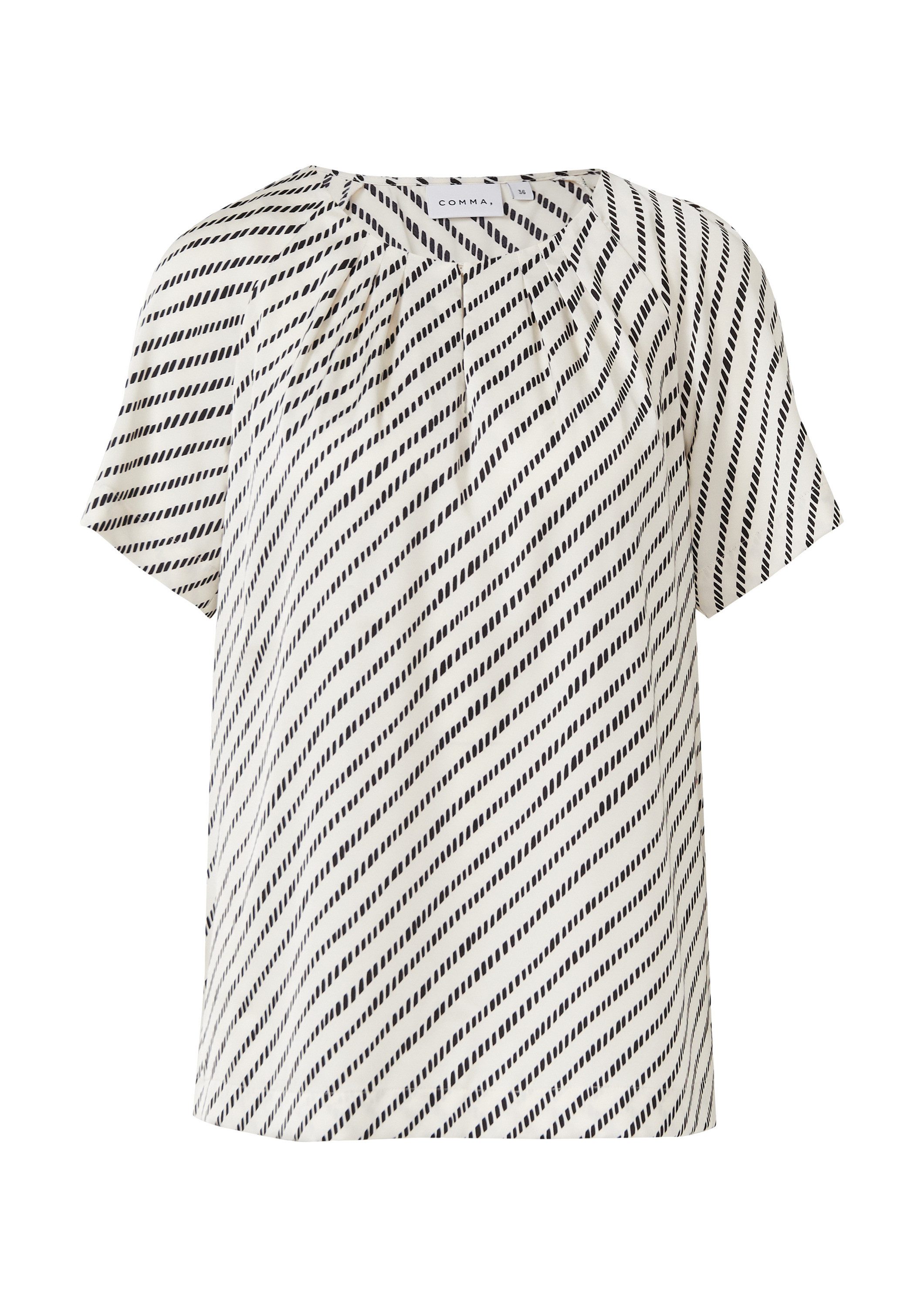 comma Kurzarmbluse Bluse Satinbluse mit Raffung und All-over-Print