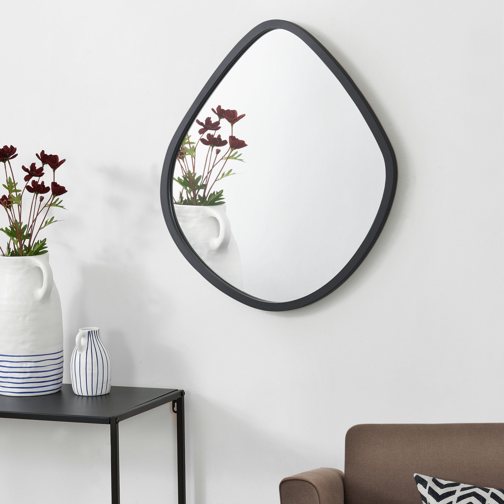 en.casa Wandspiegel, »Galatone« Spiegel schwarz, matt 64 x 60 cm