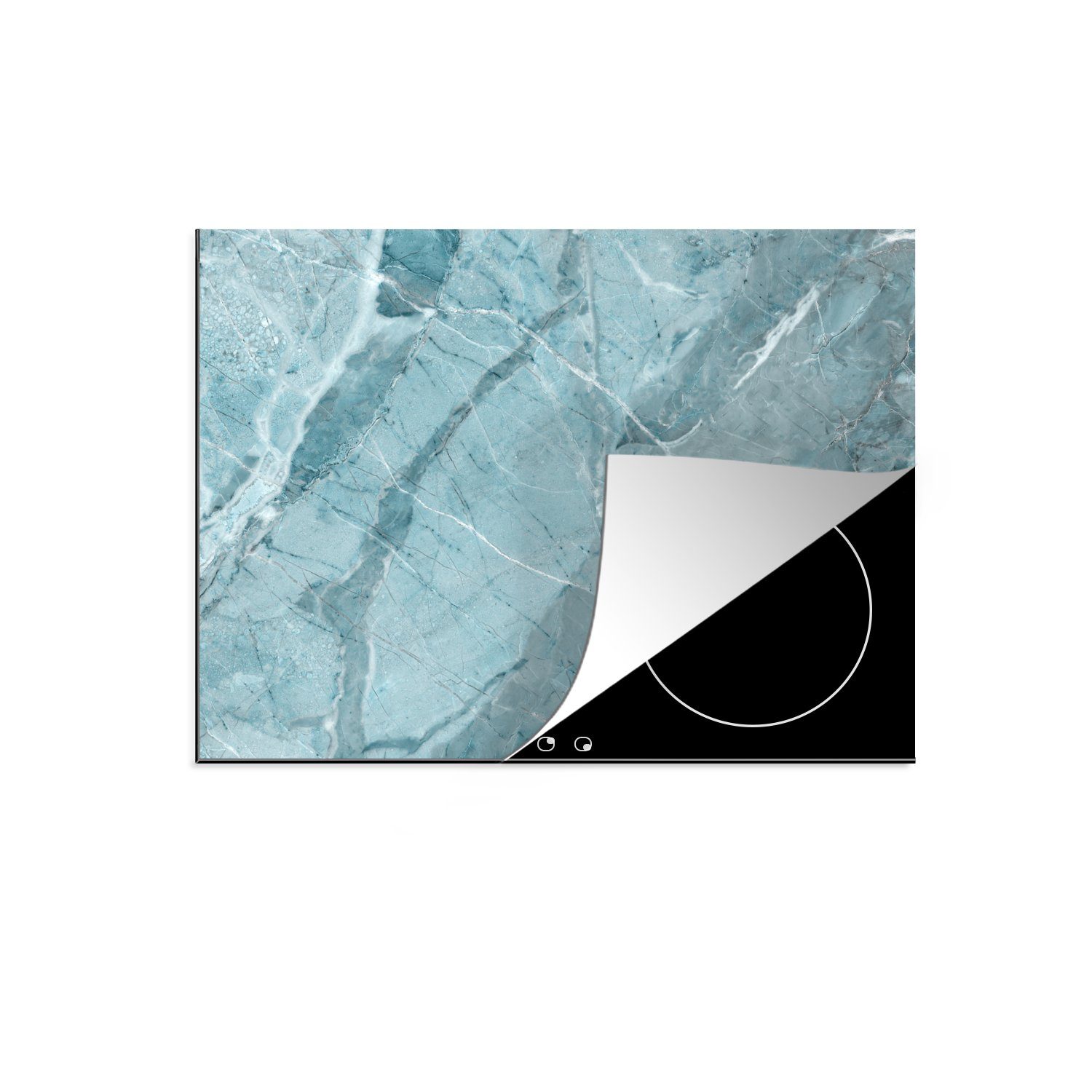 MuchoWow Herdblende-/Abdeckplatte Kristalle - Weiß Blau 70x52 - cm, Ceranfeldabdeckung Mobile - nutzbar, Arbeitsfläche Granit, tlg), (1 Vinyl