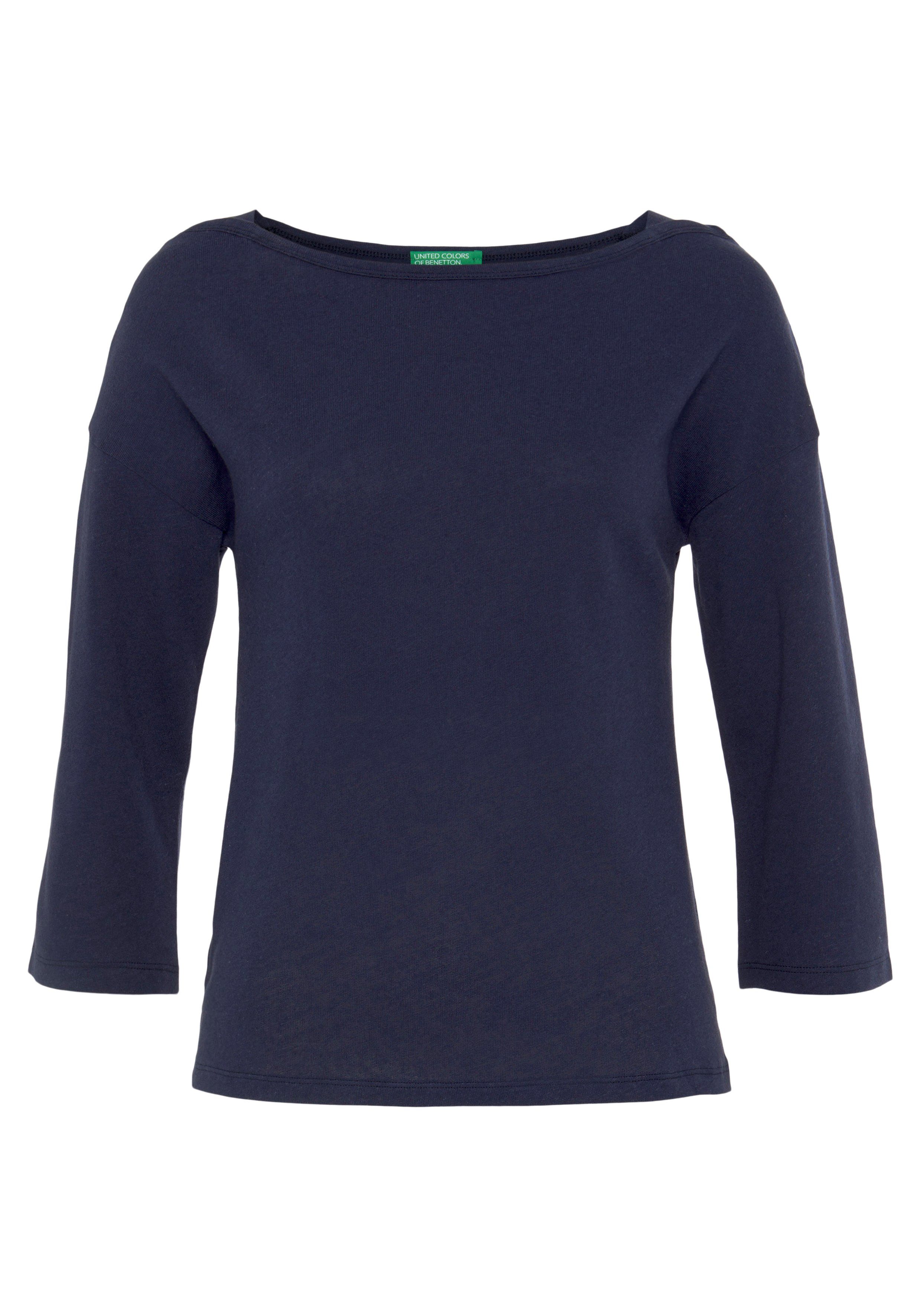 United Colors of Benetton 3/4-Arm-Shirt mit U-Boot-Ausschnitt mittelblau | Basic-Shirts